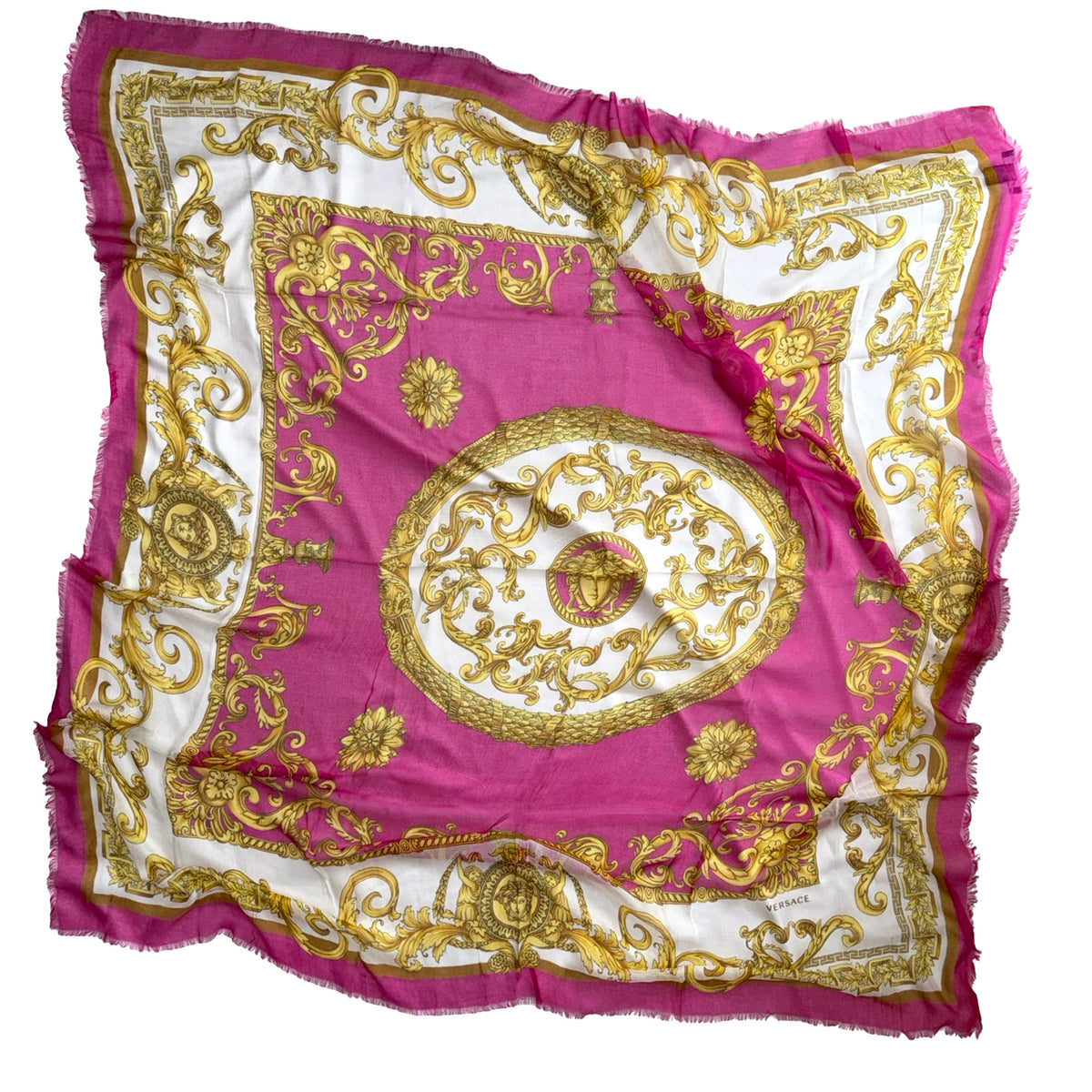 Versace Scarf White Pink Gold Design - Extra Large Square Wrap