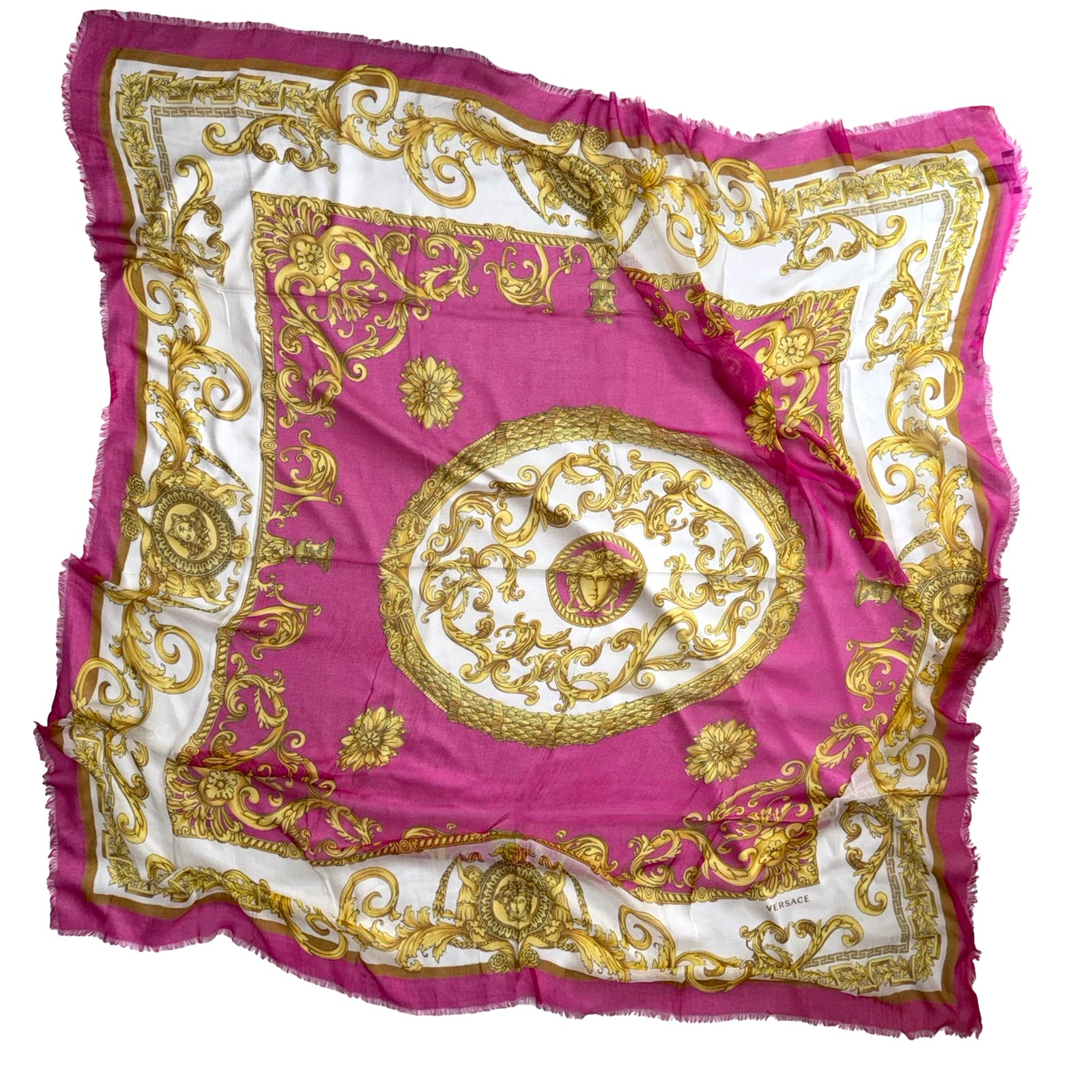 Versace Scarf White Pink Gold Ornamental & Medusa - Extra Large Square Wrap