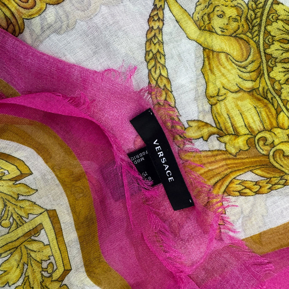 Versace Scarf White Pink Gold Barocco &amp; Medusa - Extra Large Square Wrap