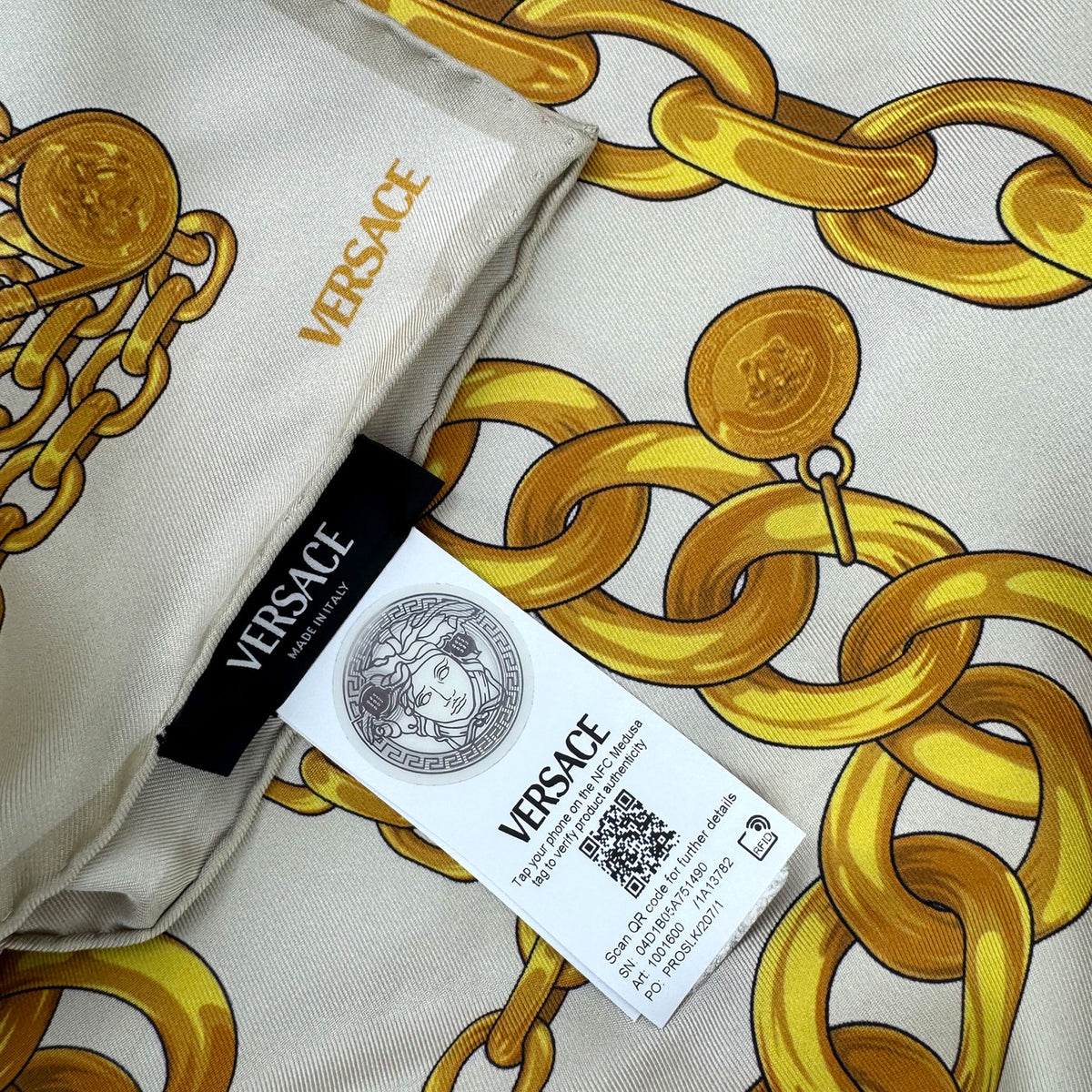 Versace Scarf Gray Gold Baroque &amp; Skull - Twill Silk Square Foulard