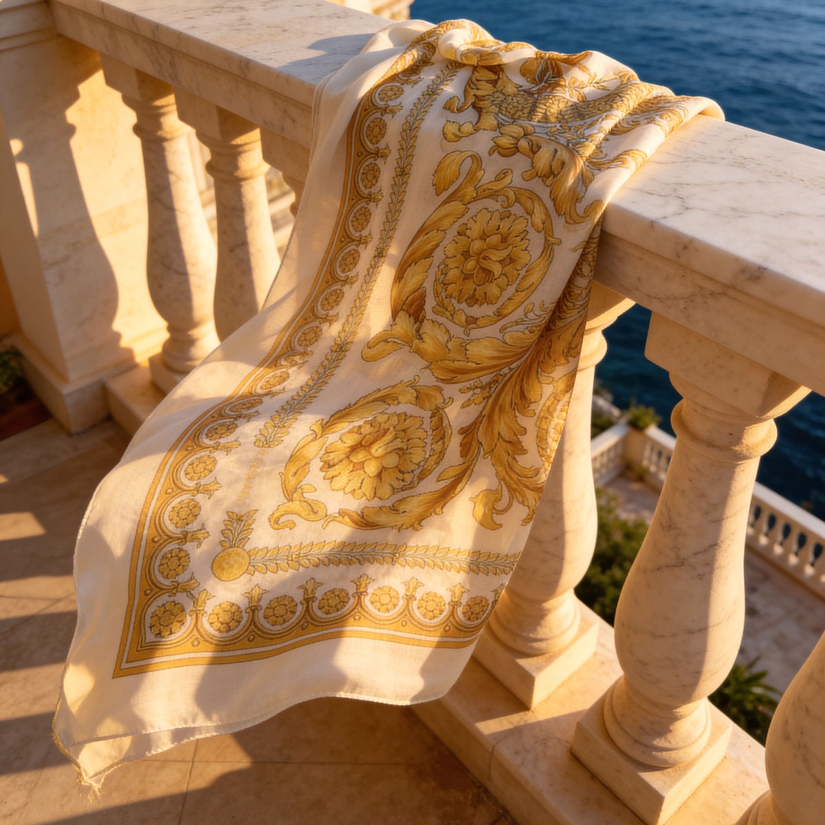 Versace Scarf White Gold Design - Extra Large Square Wrap