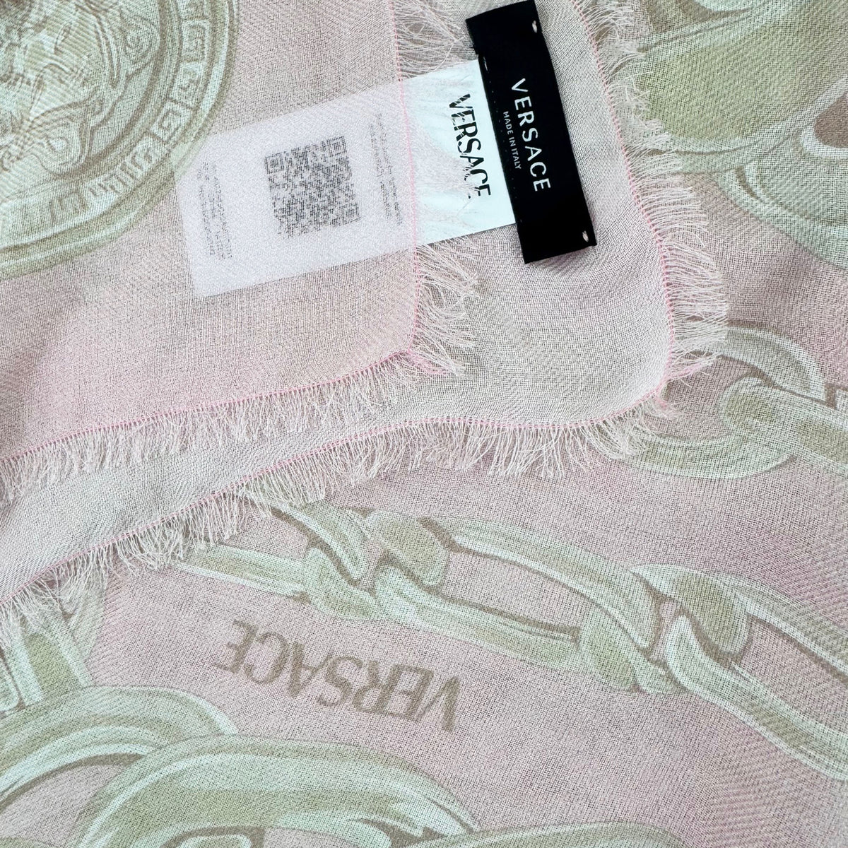 Versace Scarf Light Pink Gray-Silver Chain &amp; Medusa - Extra Large Square Shawl
