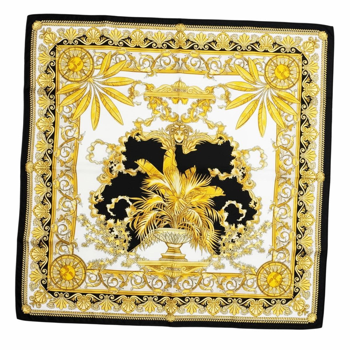 Versace Silk Scarf Black Gold White Design - Twill Silk Square Foulard