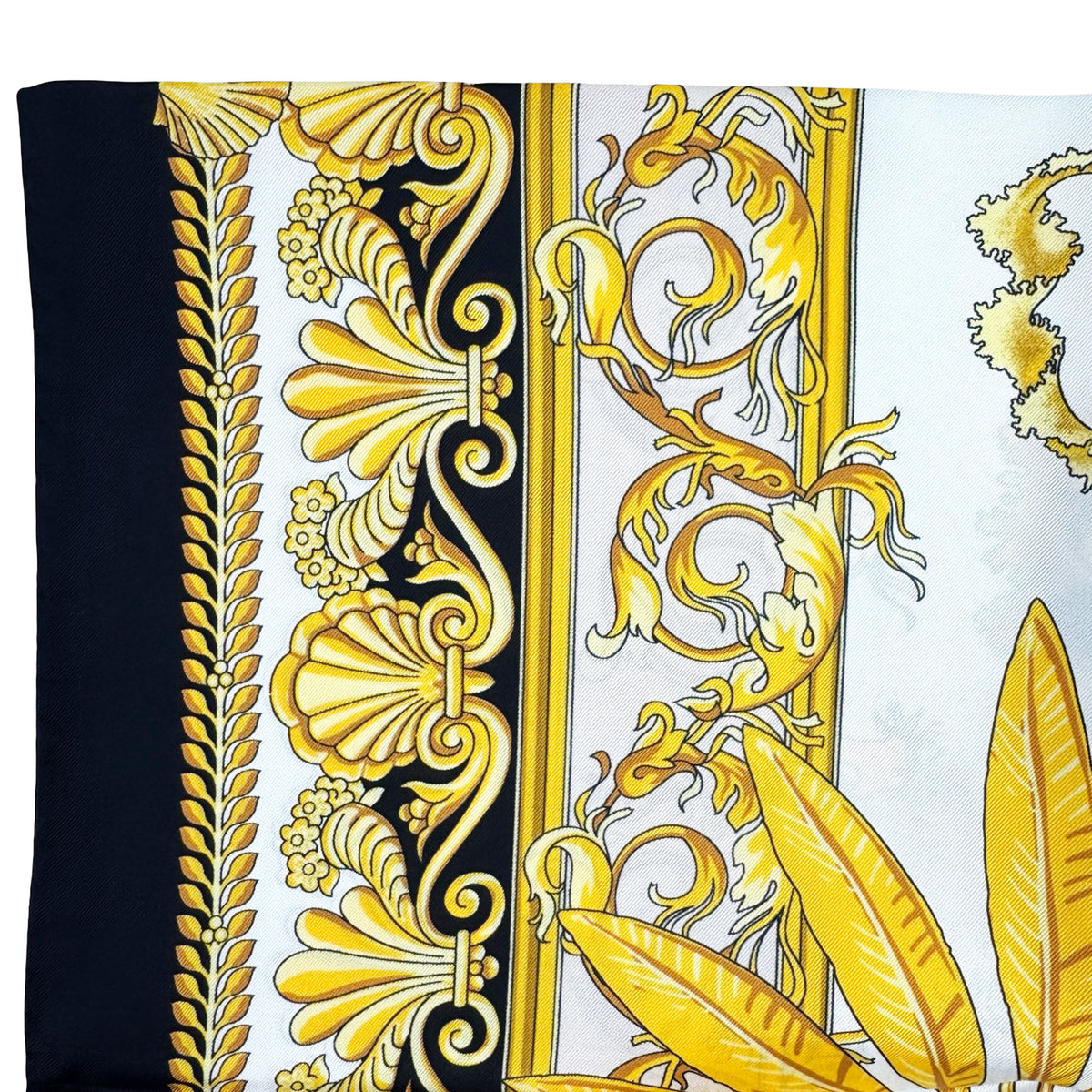Versace Silk Scarf Black Gold White Design - Twill Silk Square Foulard