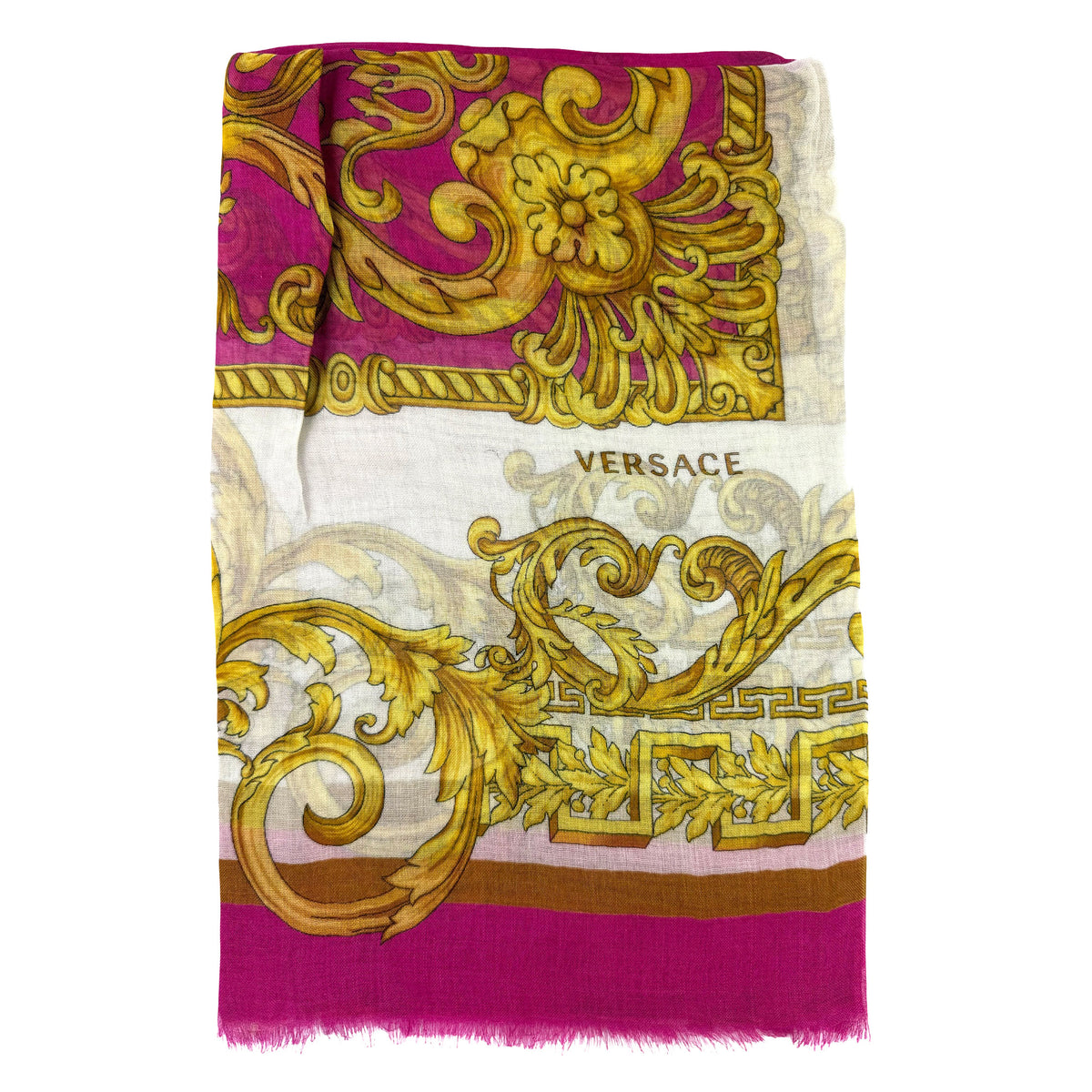 Versace Scarf White Pink Gold Ornamental &amp; Medusa - Extra Large Square Wrap
