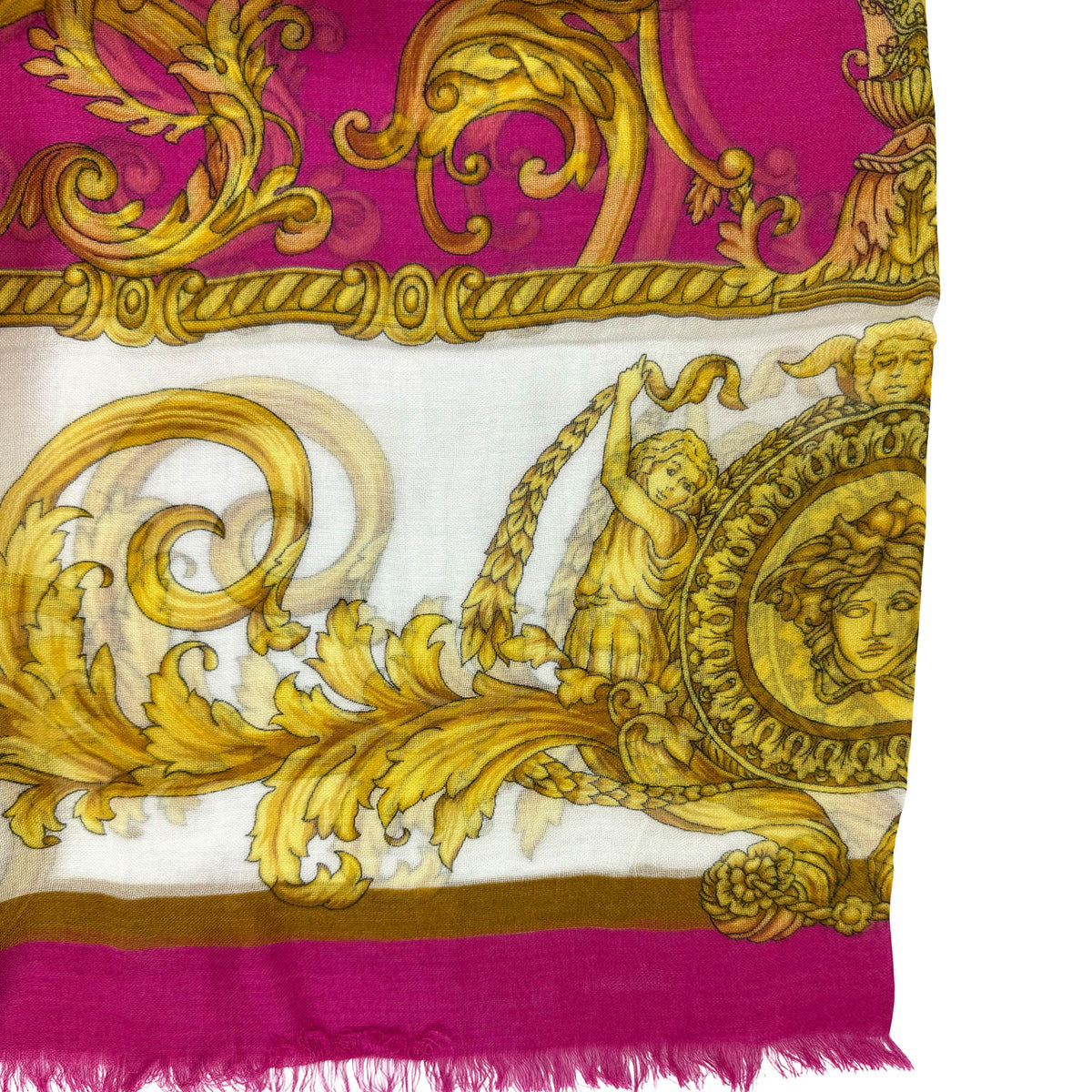 Versace Scarf White Pink Gold Barocco &amp; Medusa - Extra Large Square Wrap