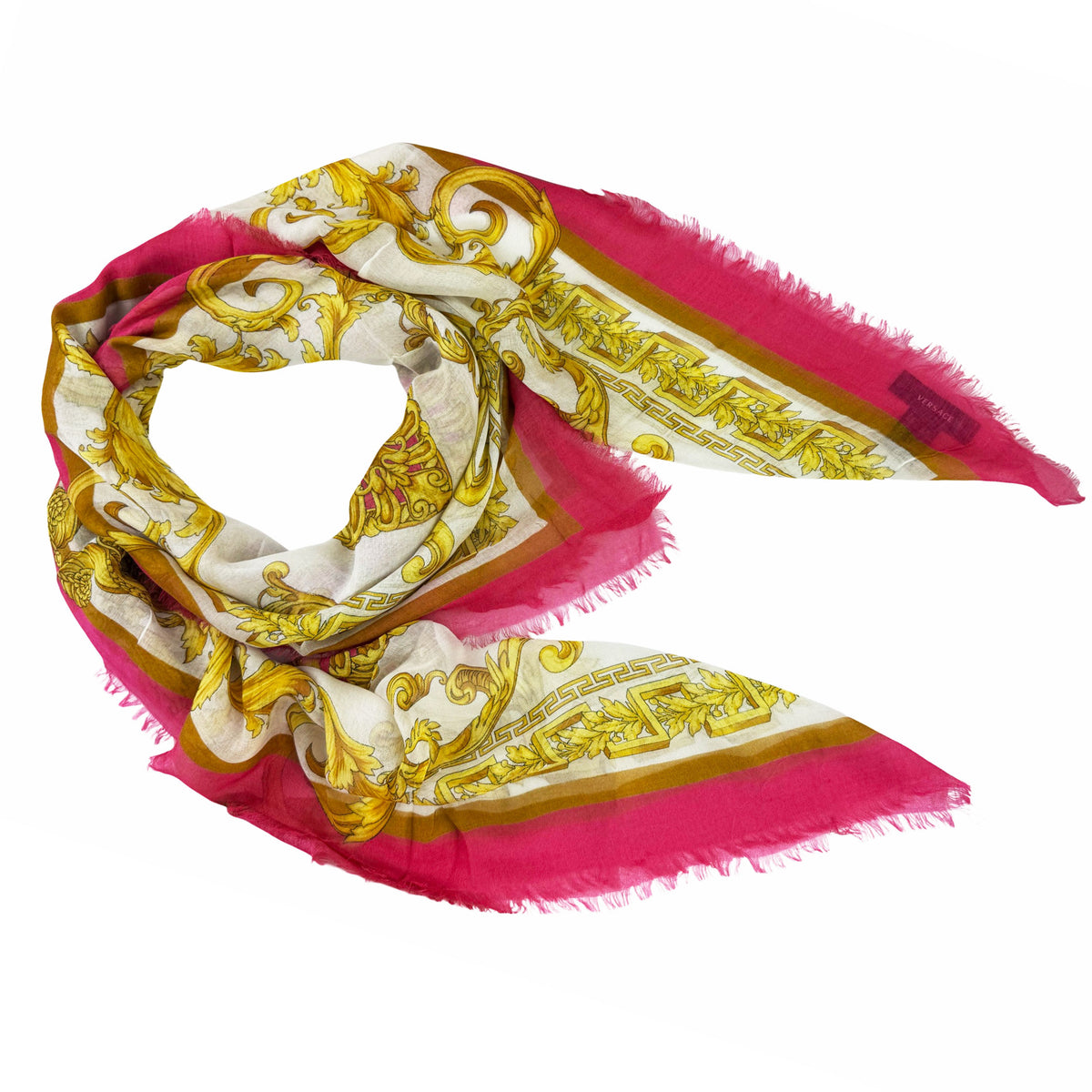 Versace Scarf White Pink Gold Barocco &amp; Medusa - Extra Large Square Wrap
