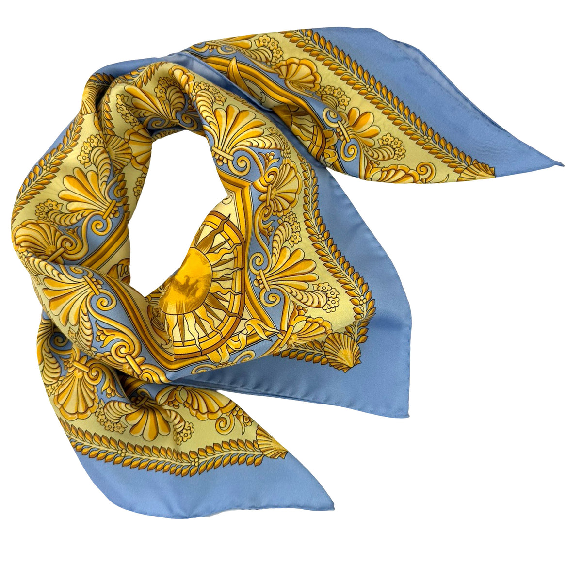 Versace Scarf Blue Yellow Gold Barocco - Twill Silk Square Foulard