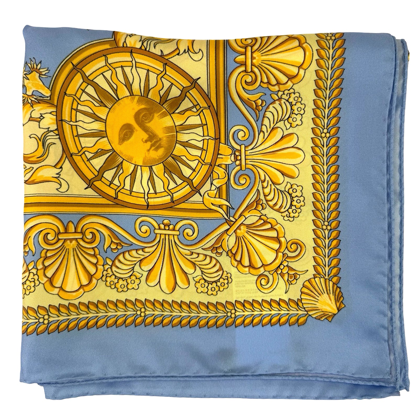 Versace Scarf Blue Yellow Gold Barocco - Twill Silk Square Foulard