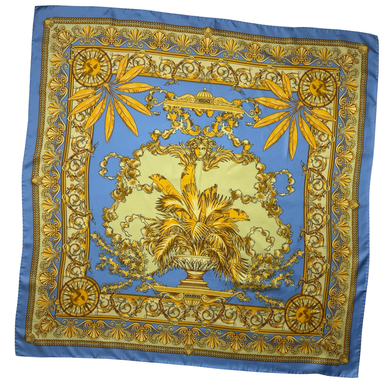 Versace Scarf Blue Yellow Gold Barocco - Twill Silk Square Foulard