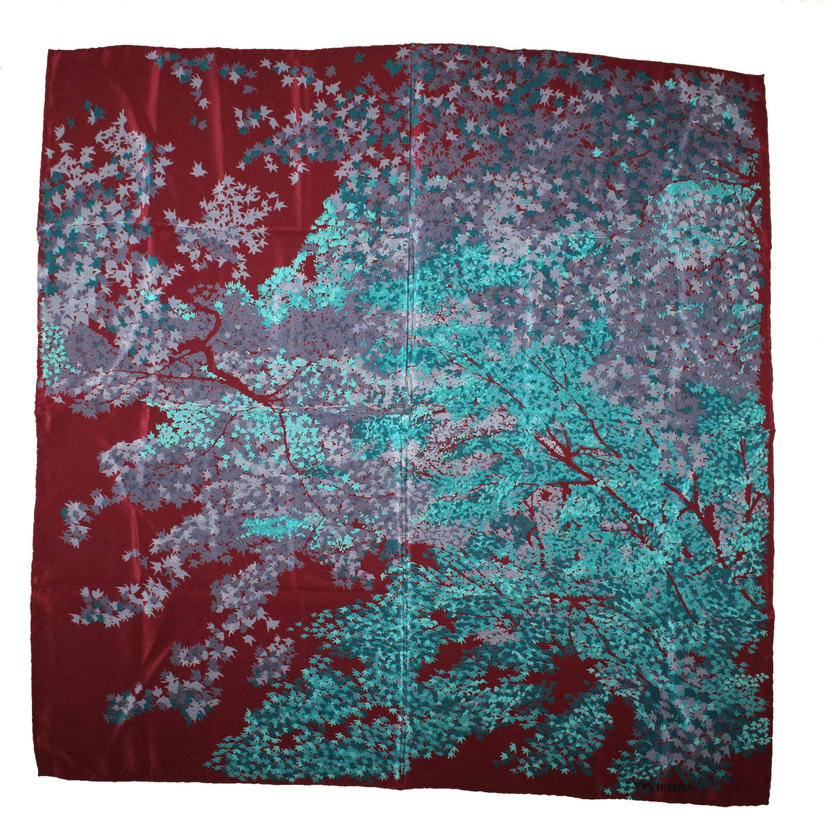 Vivienne Scarf Maroon Green Design - Large 34 Inch Square Silk Scarf - Made In Italy SALE