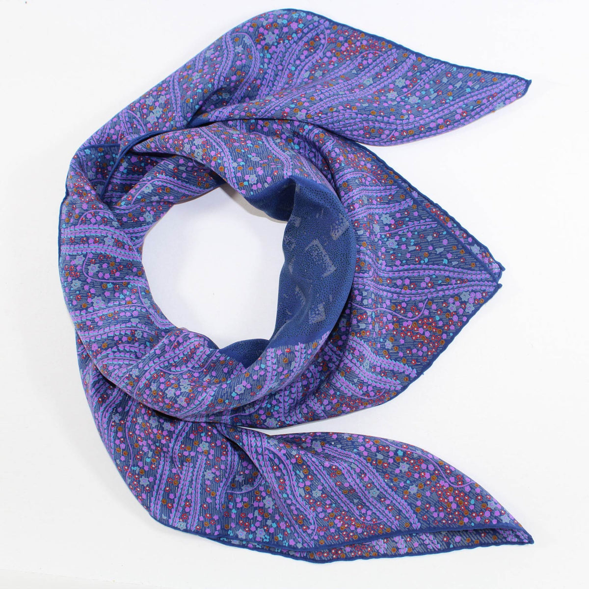Vivienne Scarf Purple Dark Blue Klimt Print - Large 34 Inch Square Silk Scarf - Made In Italy SALE