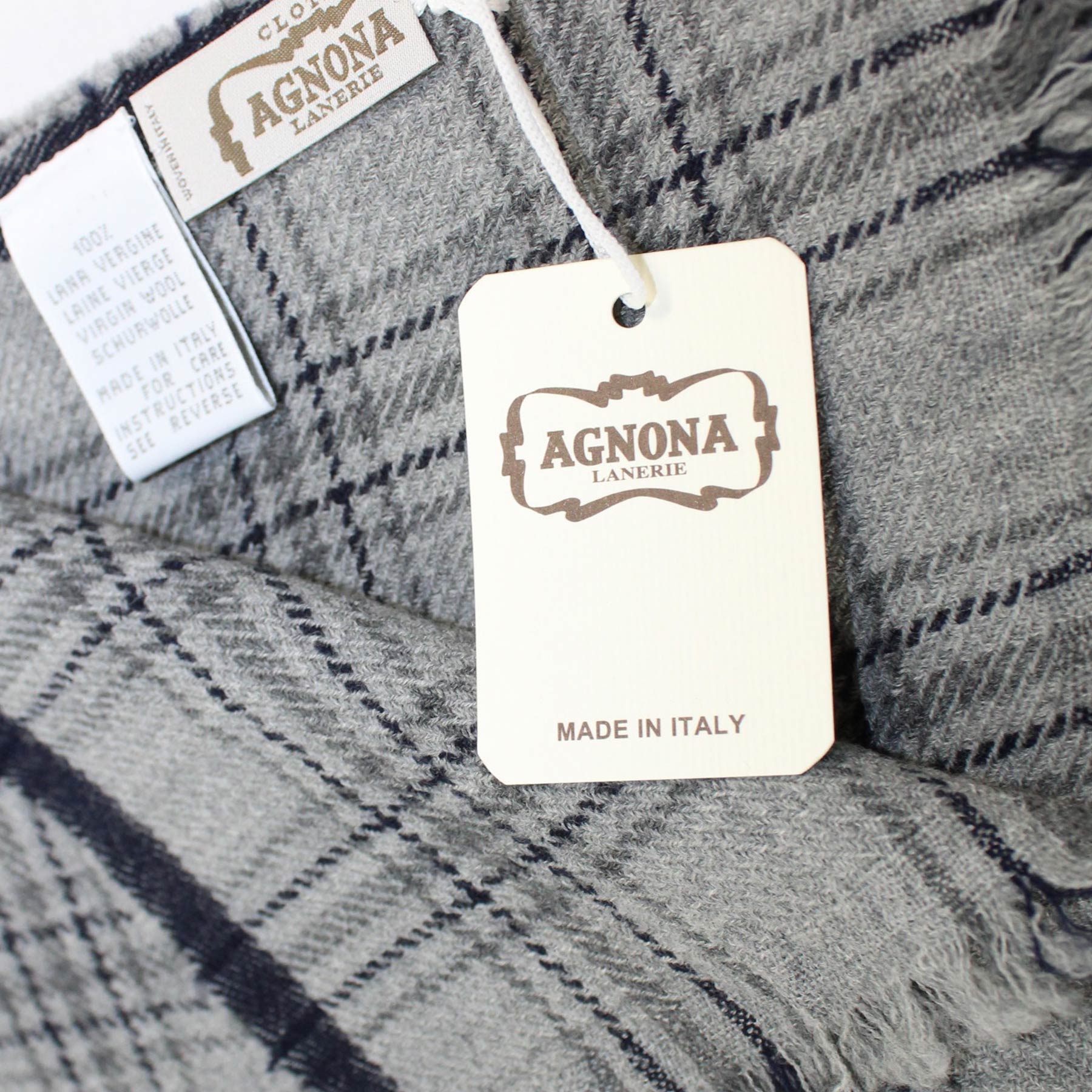 Agnona Scarf Gray Plaid Design - Luxury Wool Shawl SALE