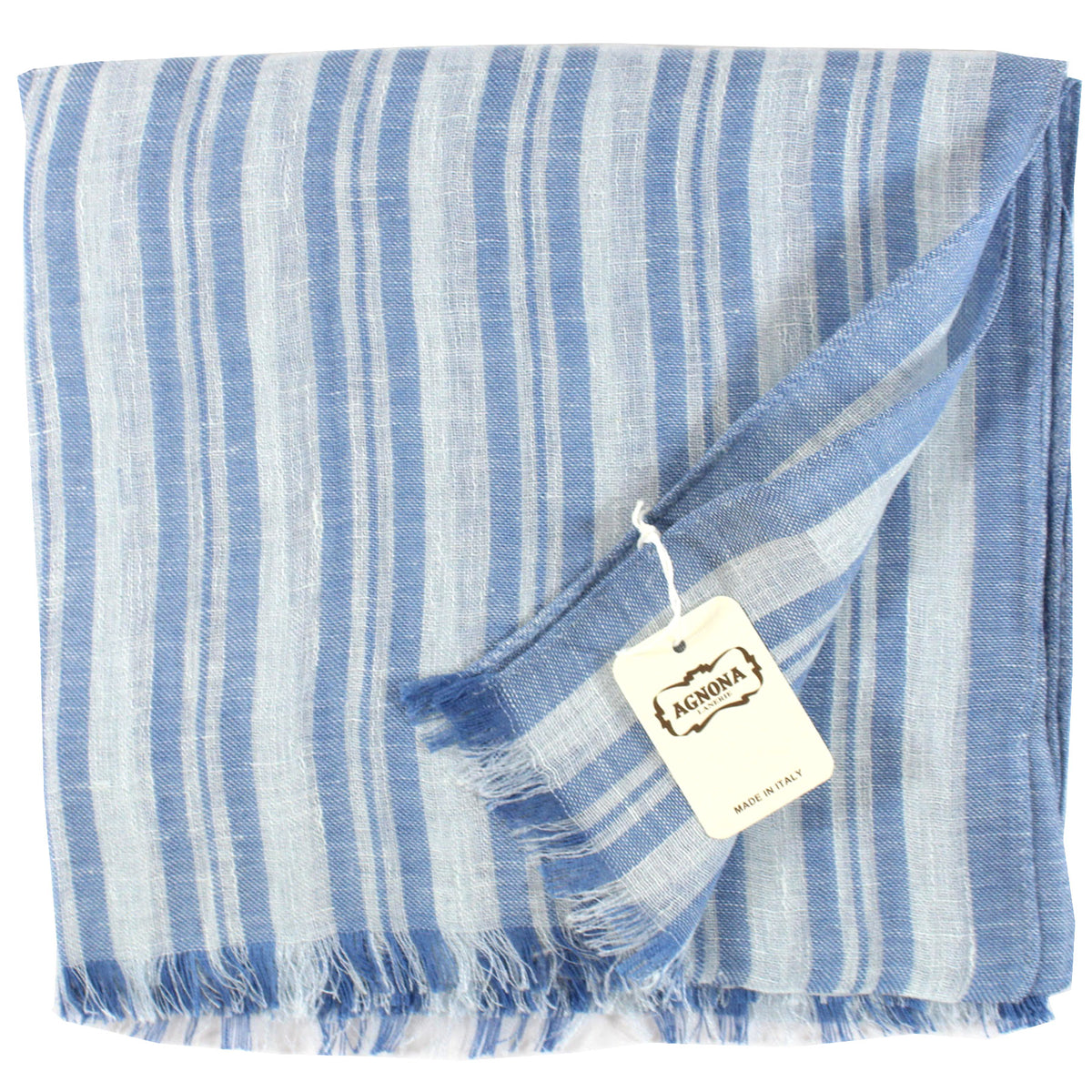 Agnona Scarf Navy Gray Stripes Design - Luxury Women Shawl