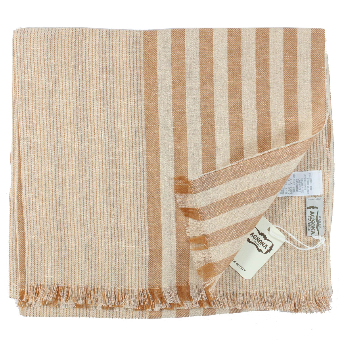 Agnona Scarf Rust Orange White Stripes - Linen Cashmere Silk Shawl FINAL SALE
