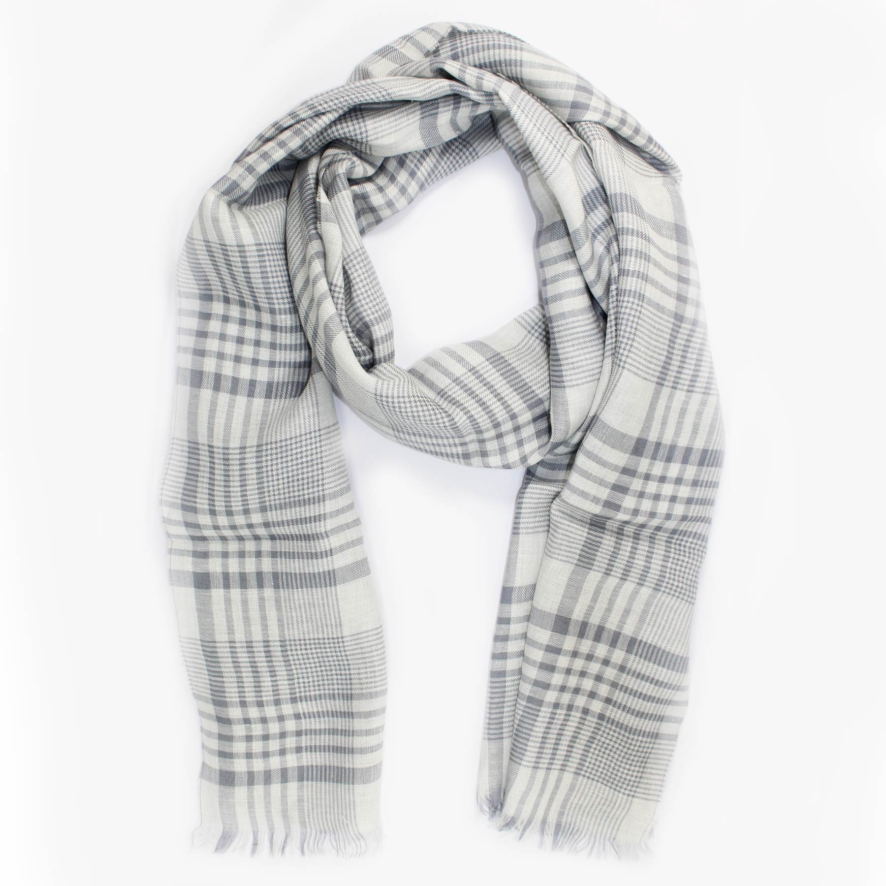 Agnona Scarf Gray Plaid Linen Cashmere Silk Shawl SALE Como Milano