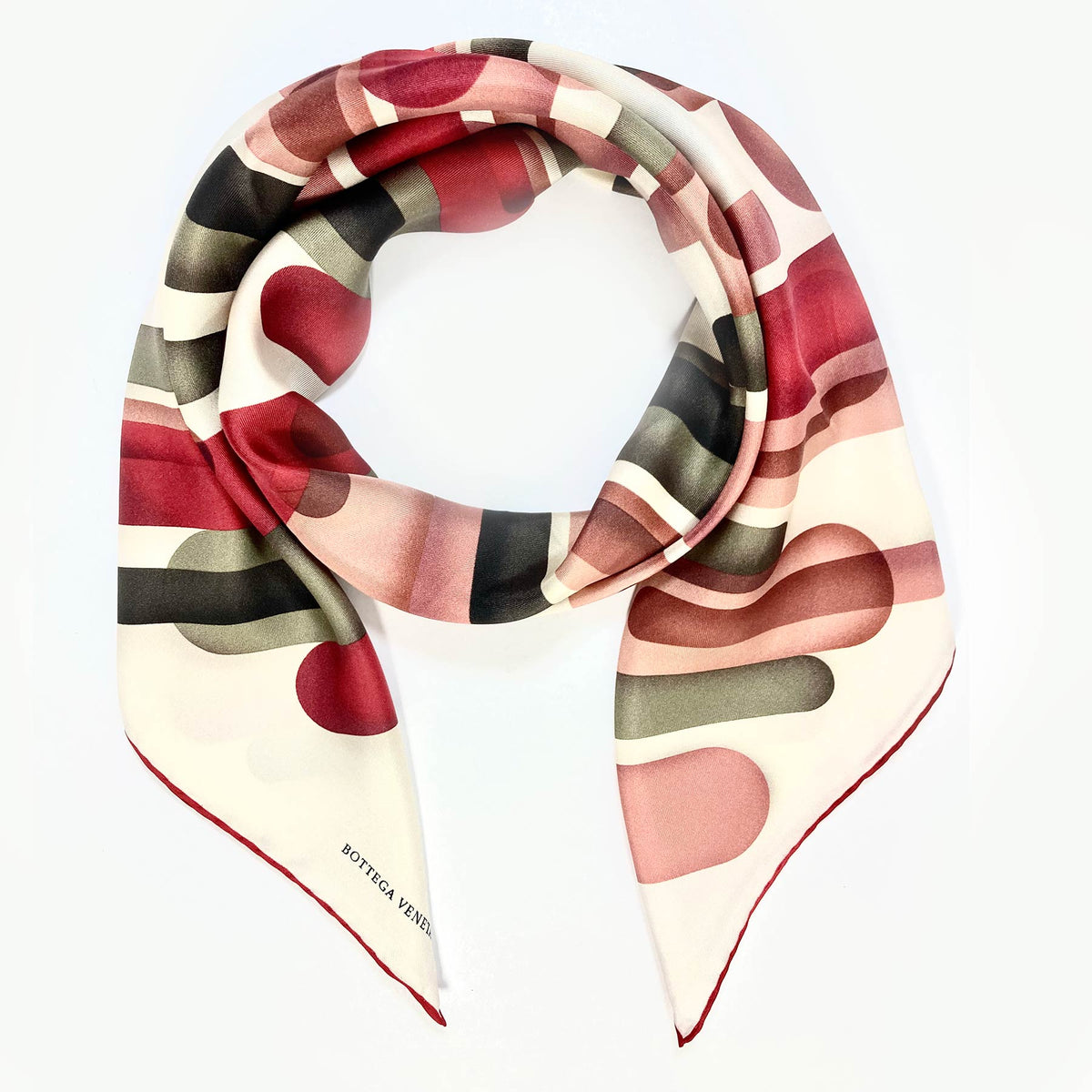 Bottega Veneta Scarf White Bordeaux Taupe Dust Pink - Twill Silk 55&quot; Square Scarf