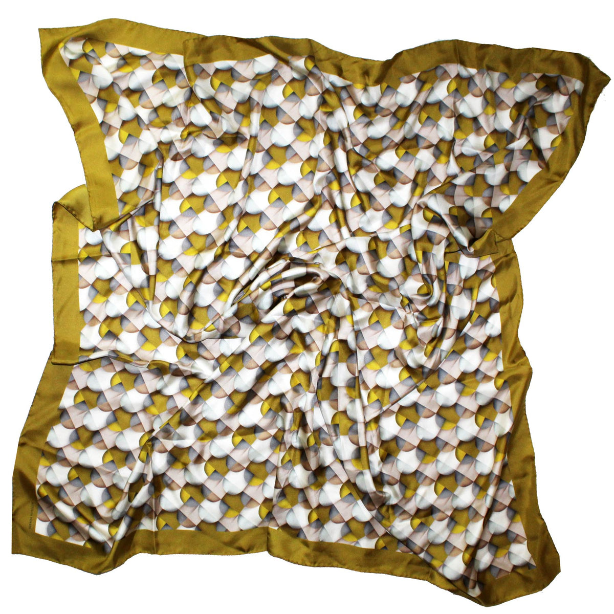 Bottega Veneta Scarf Olive Taupe Gray White Geometric - Twill Silk 36&quot; Square Scarf SALE