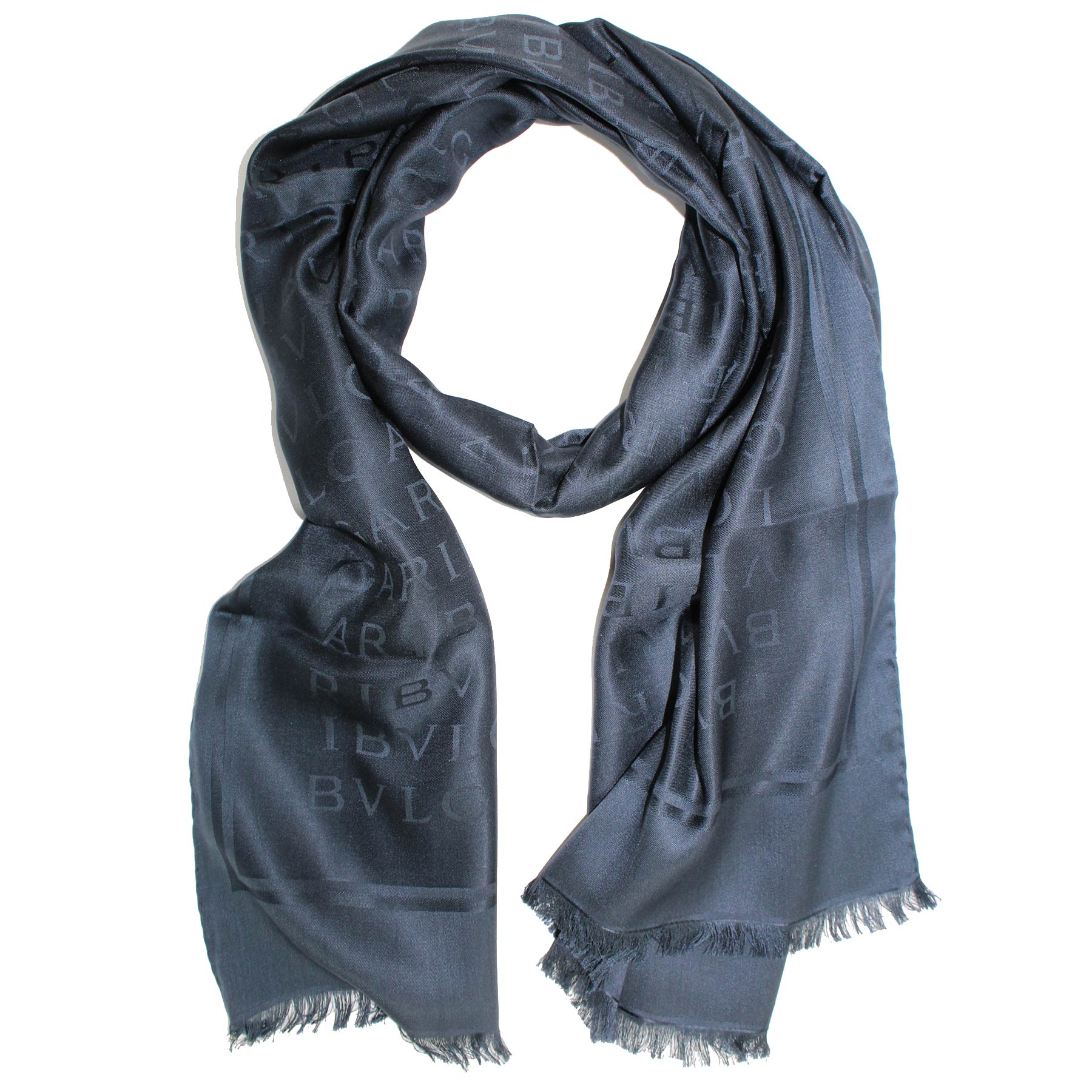 Bvlgari Scarf Dark Gray Logomania - Twill Silk Shawl