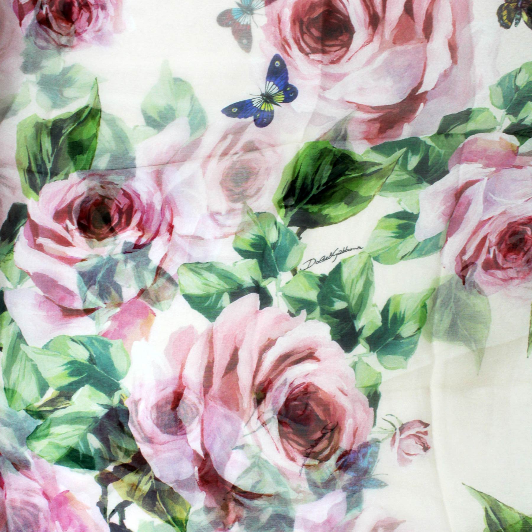 Dolce & Gabbana Scarf Dust Pink Roses & Butterflies Extra Long Chiffon -  Como Milano