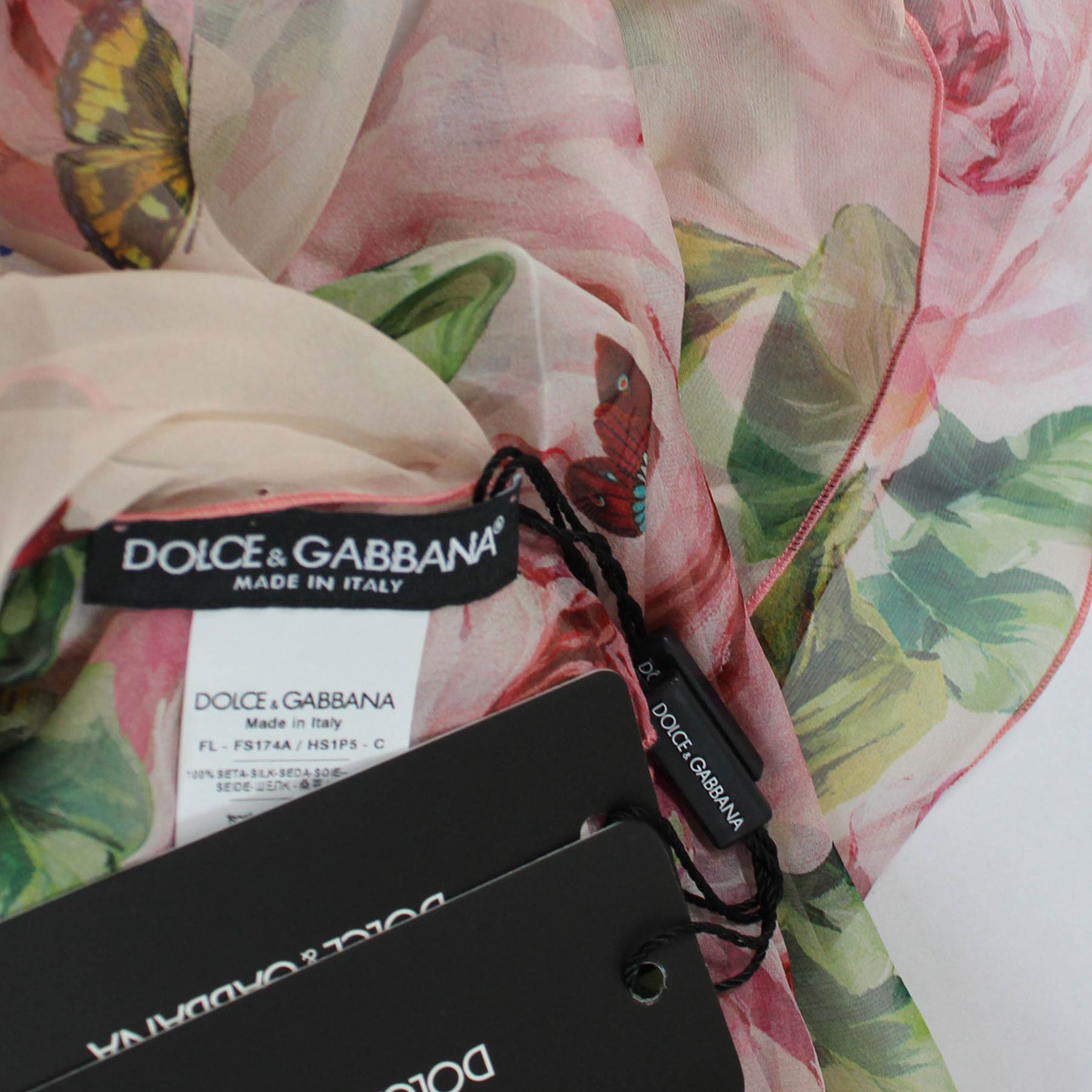 Dolce & Gabbana Scarf Dust Pink Roses & Butterflies Extra Long Chiffon -  Como Milano