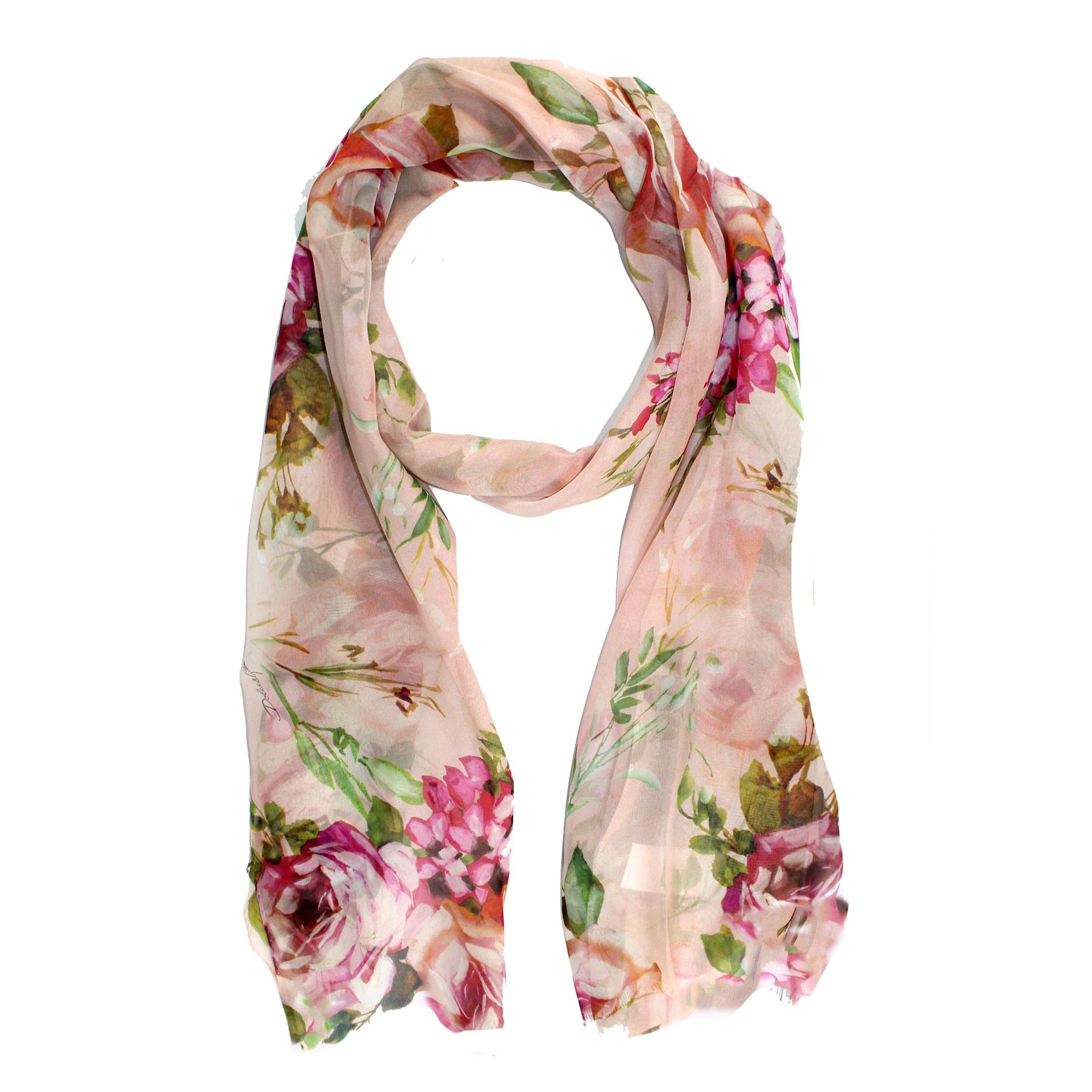 Dolce & Gabbana Scarf Roses Pink Floral - Chiffon Silk Shawl