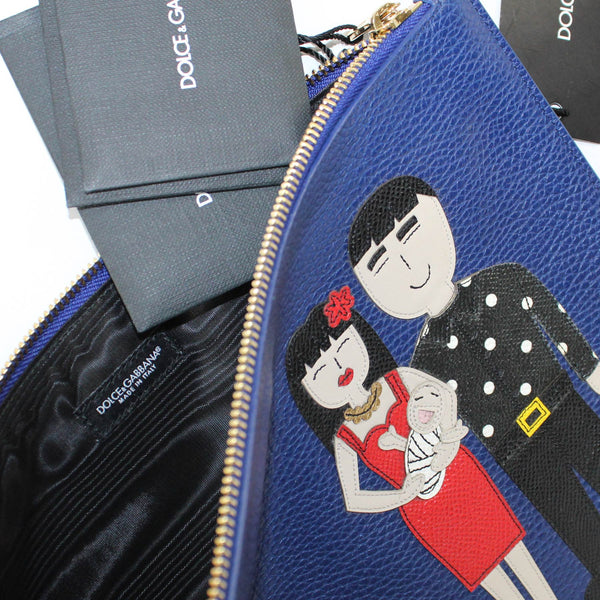 Dolce & Gabbana Lapis Blue Leather Zip Clutch Bag/ Pouch Family