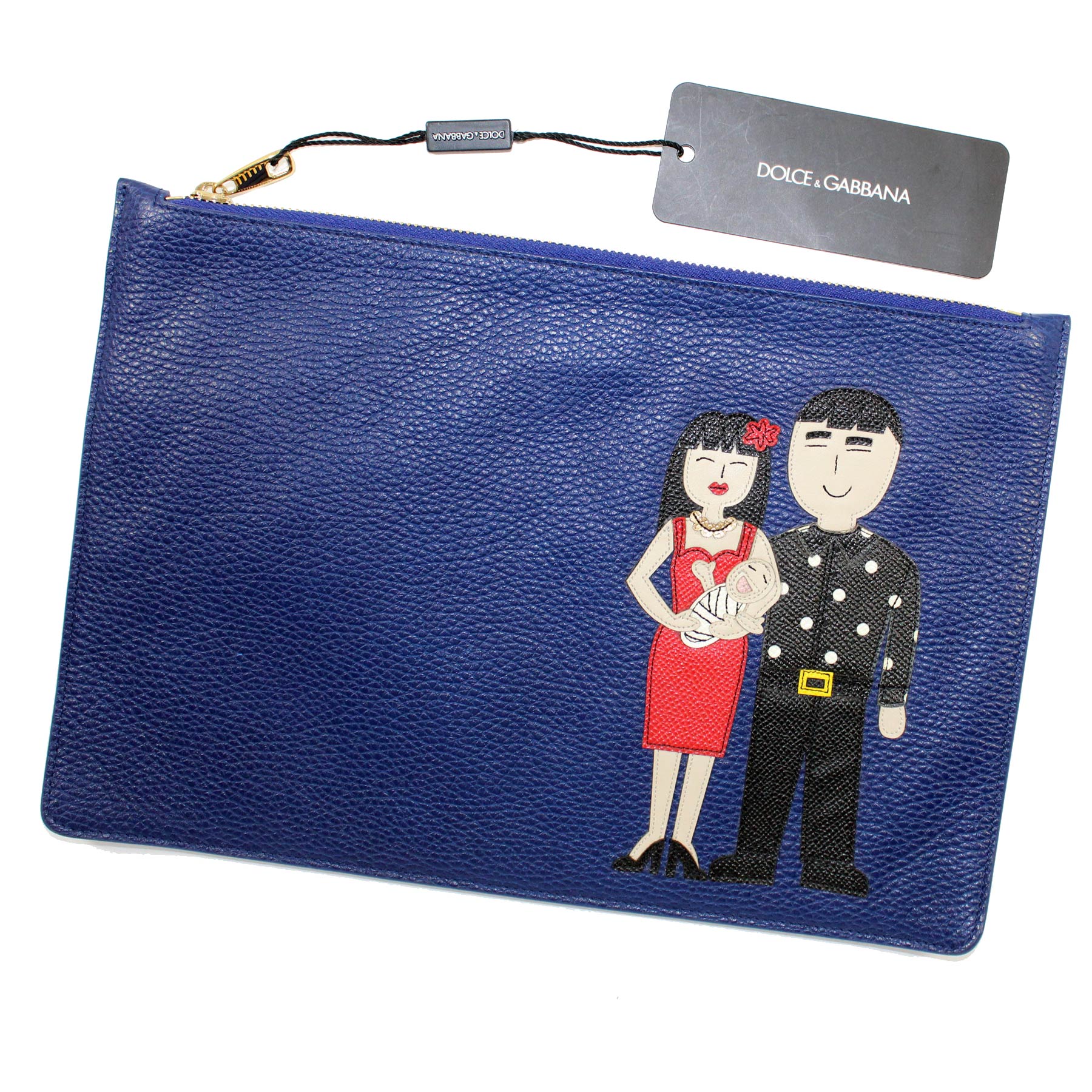 Dolce & Gabbana Lapis Blue Leather Zip Clutch Bag/ Pouch Family Final Sale