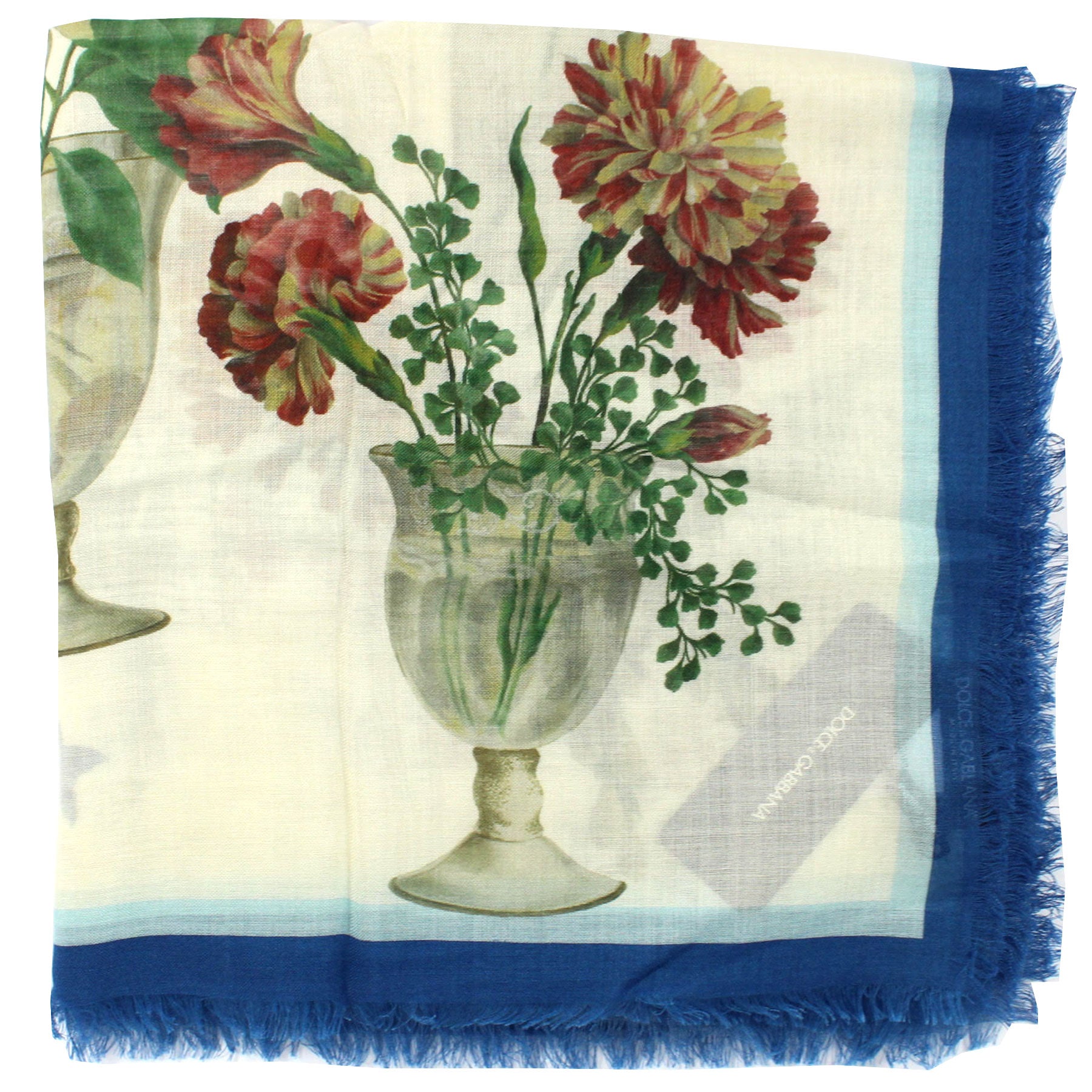Dolce & Gabbana Scarf Blue Green Floral - Extra Large Square Cashmere Silk Shawl