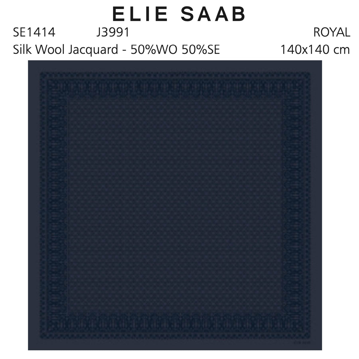 Elie Saab Scarf Navy Royal Design - Extra Large 55 Inch Square Wool Silk Wrap SALE