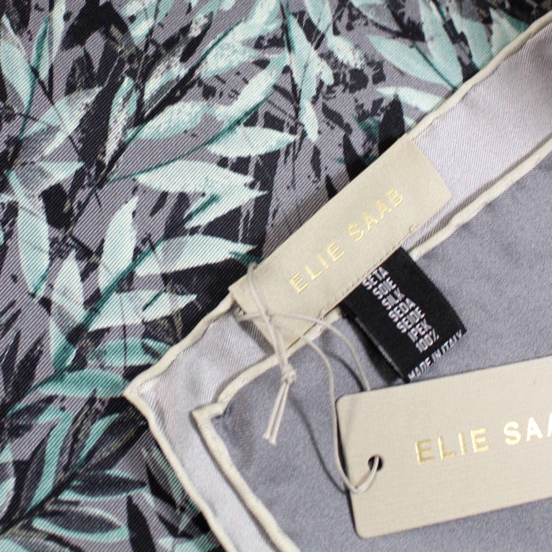 Elie Saab Silk Scarf Gray Green Floral - 36 Inch Square Twill Silk Fou -  Como Milano