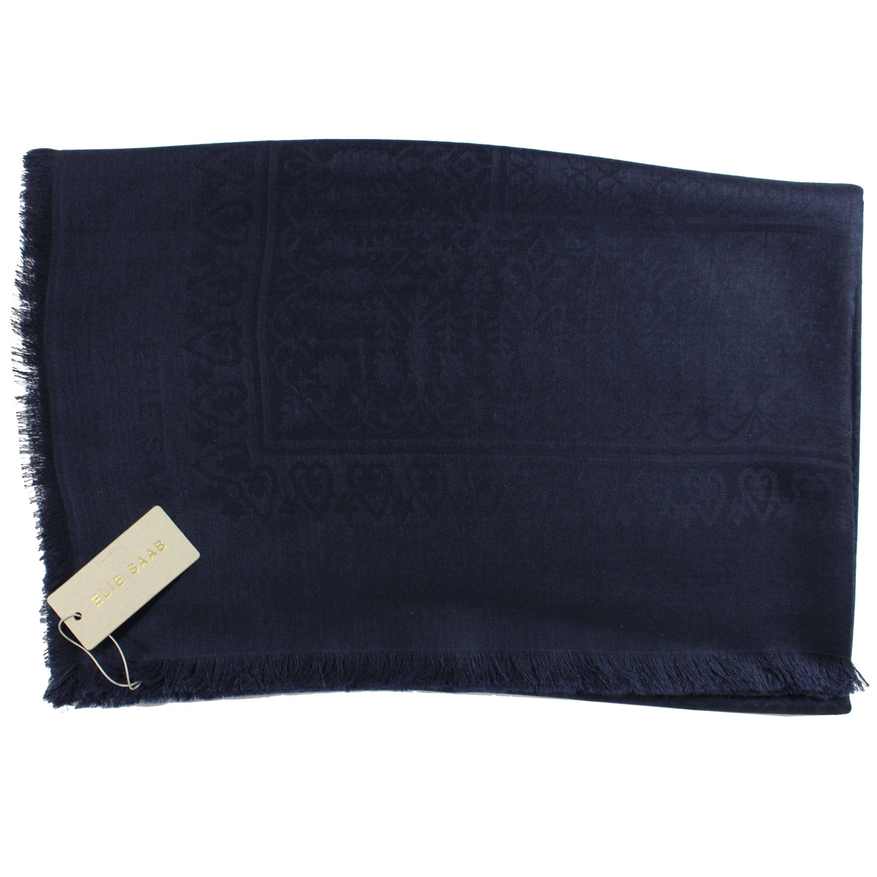 Elie Saab Scarf Navy Design - Extra Large 55 Inch Square Wool Silk Wrap