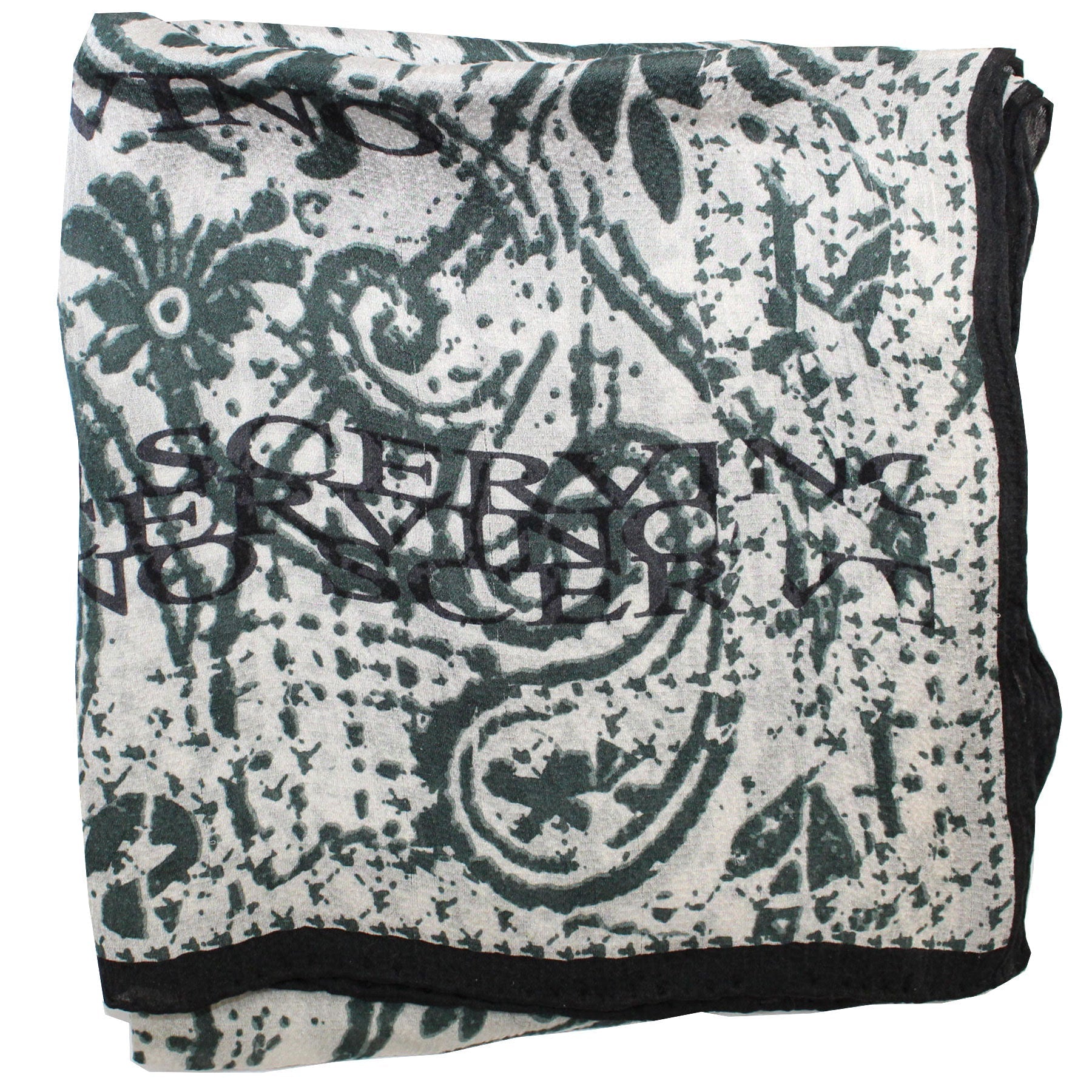 Ermanno Scervino Scarf Black Gray Ornamental Design - Large Twill Silk Scarf 