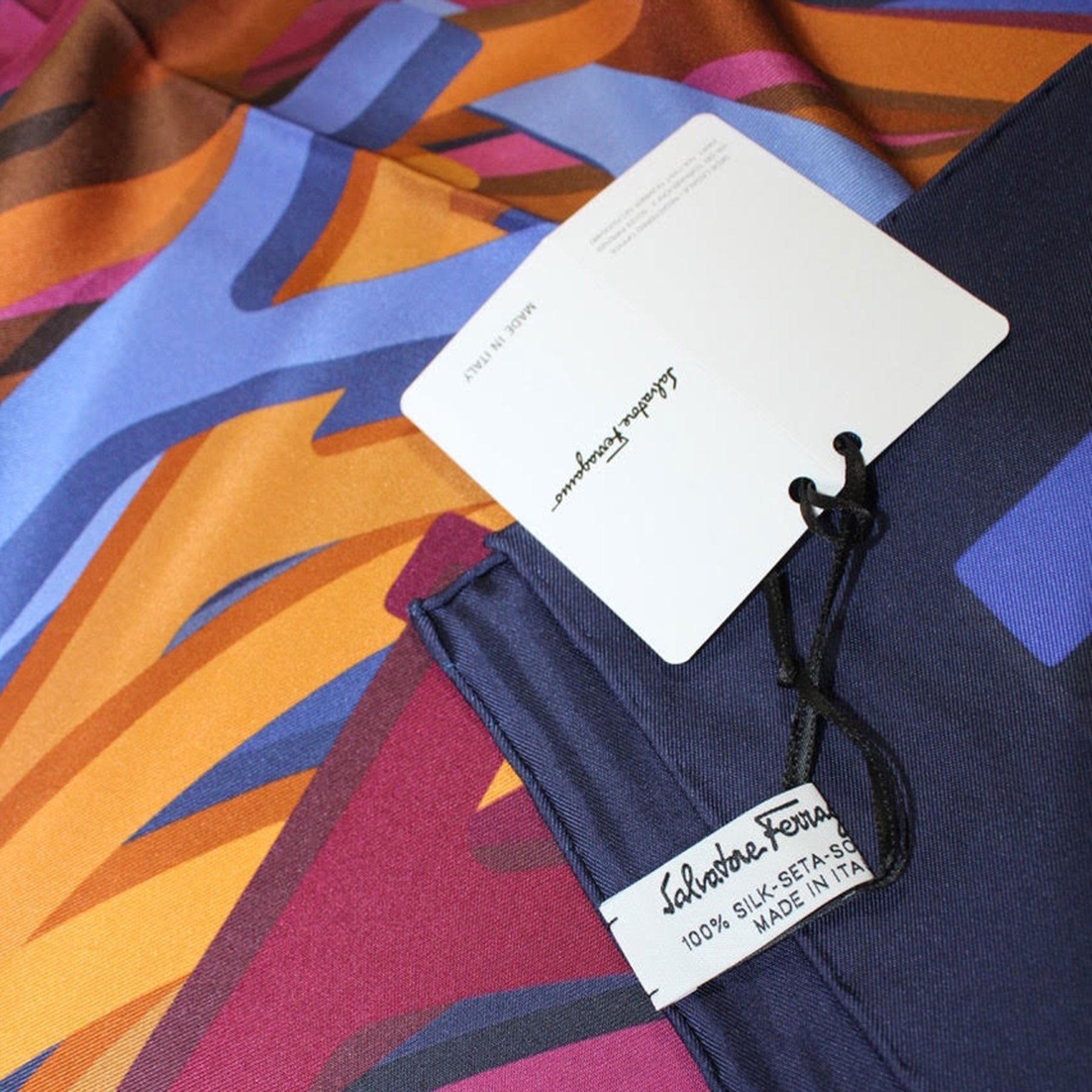 Salvatore Ferragamo Silk Scarf Navy Royal Blue Purple Gancini - Large Square Foulard