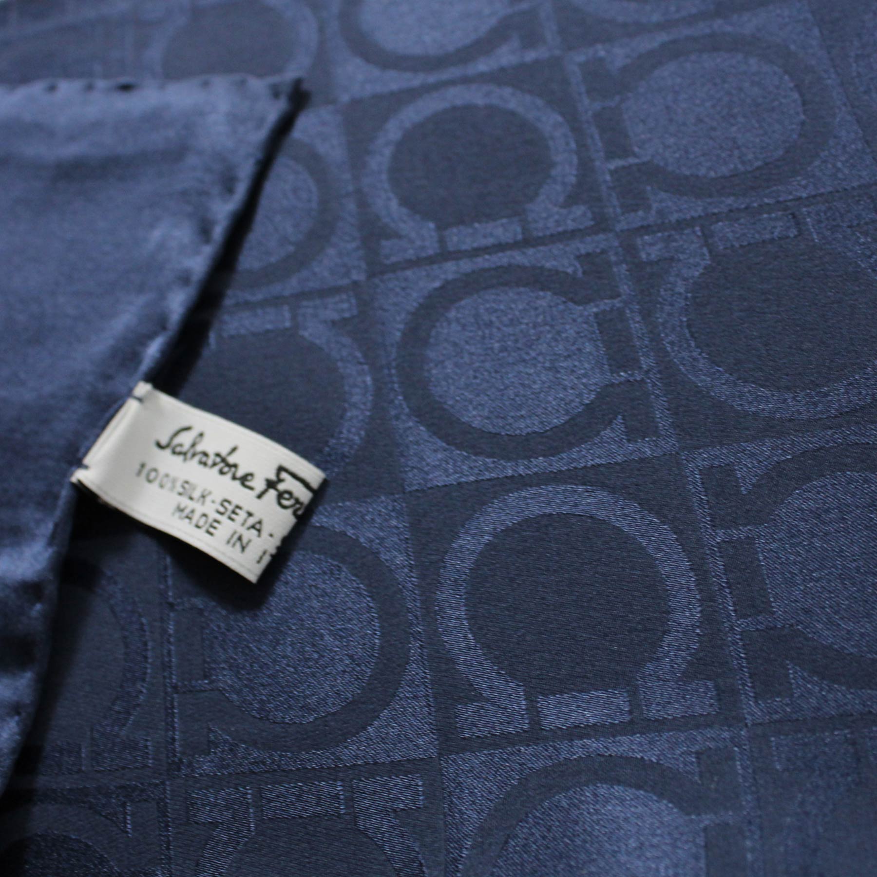Salvatore Ferragamo Scarf Solid Navy Gancini 
