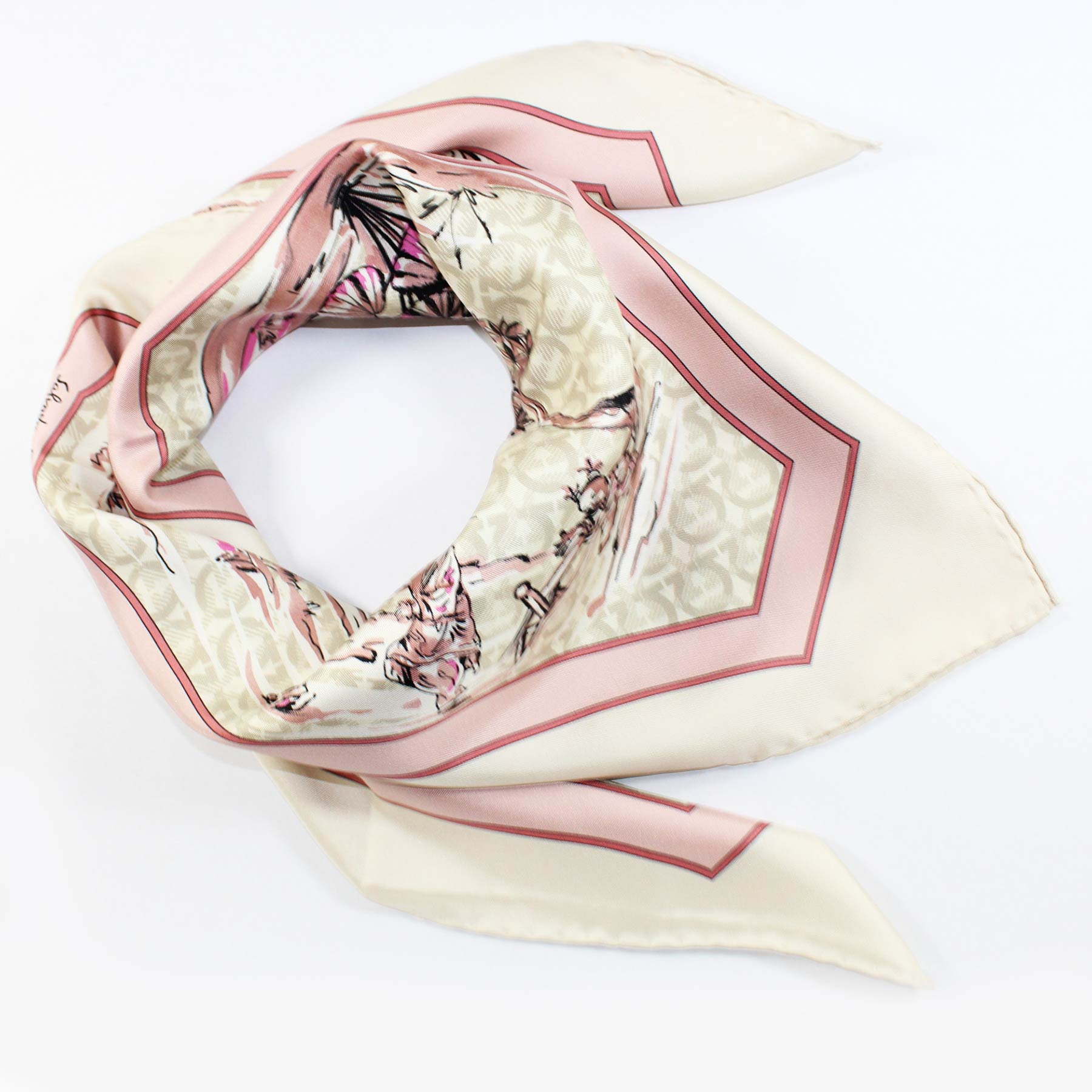 Salvatore Ferragamo Scarf Asian Print White Dust Pink 