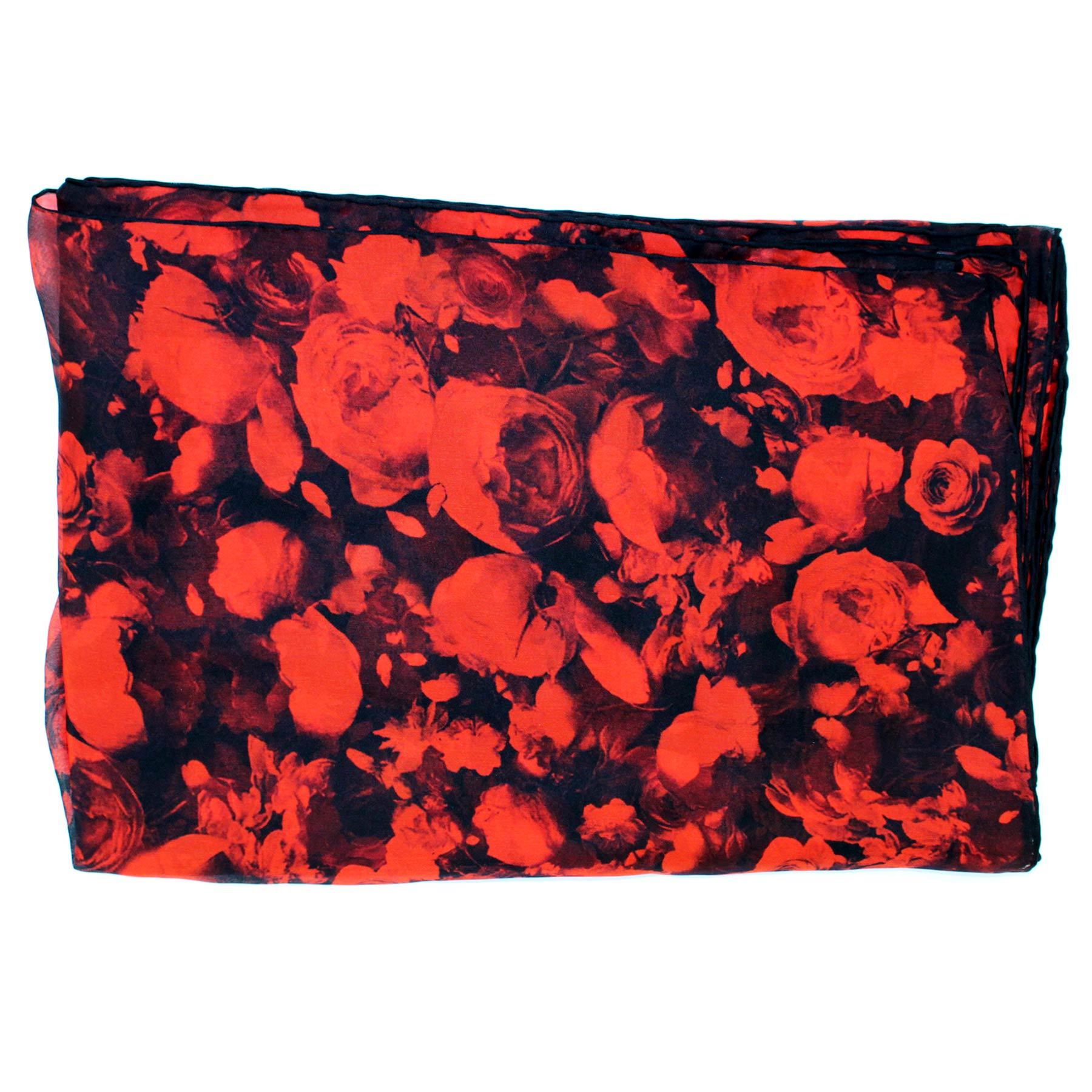 Givenchy Scarf Black Red Roses - Extra Large Chiffon Silk Square Scarf Sale