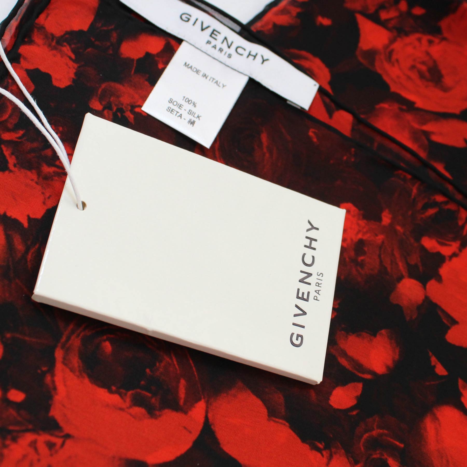 Givenchy Scarf Black Red Roses Large Chiffon Silk Square Wrap