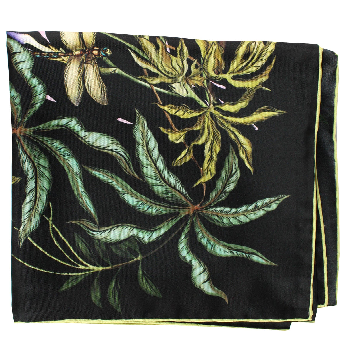 Givenchy Scarf Black Green Floral Dragonfly - Large Square Twill Silk Scarf