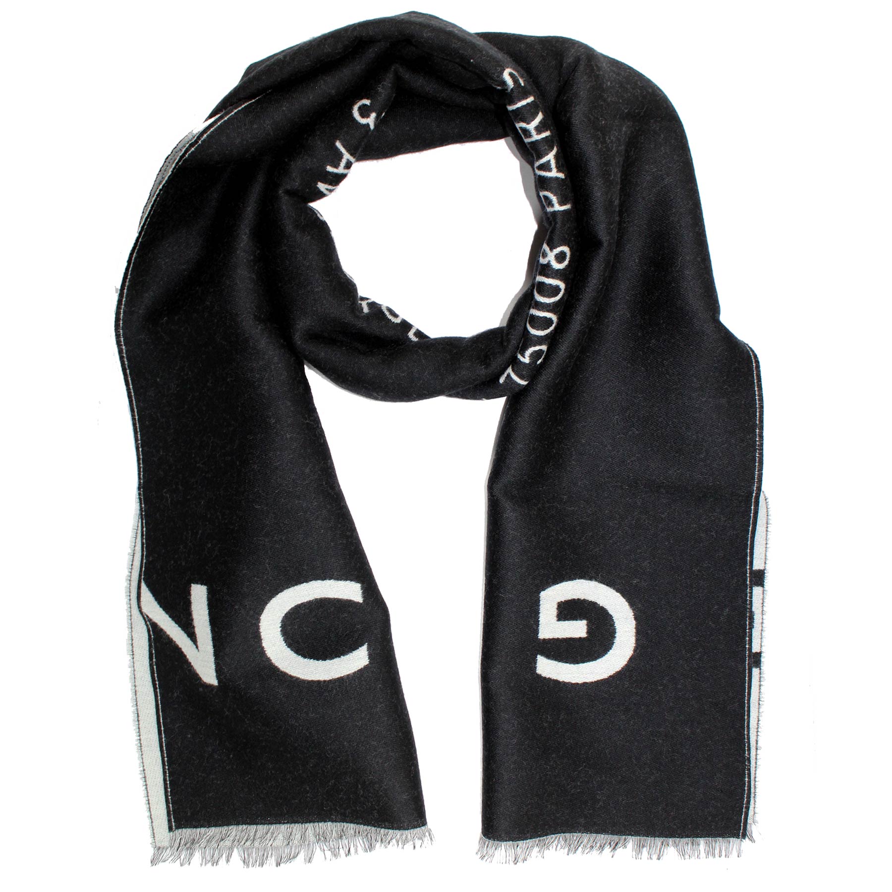 Givenchy Scarf Black White Signature Logo - Wool Silk Shawl SALE