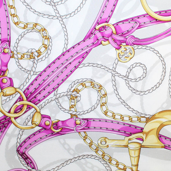 Gucci Scarf Maroon Pink Gold Equestrian Design - 36 inch Square Twill Silk Scarf