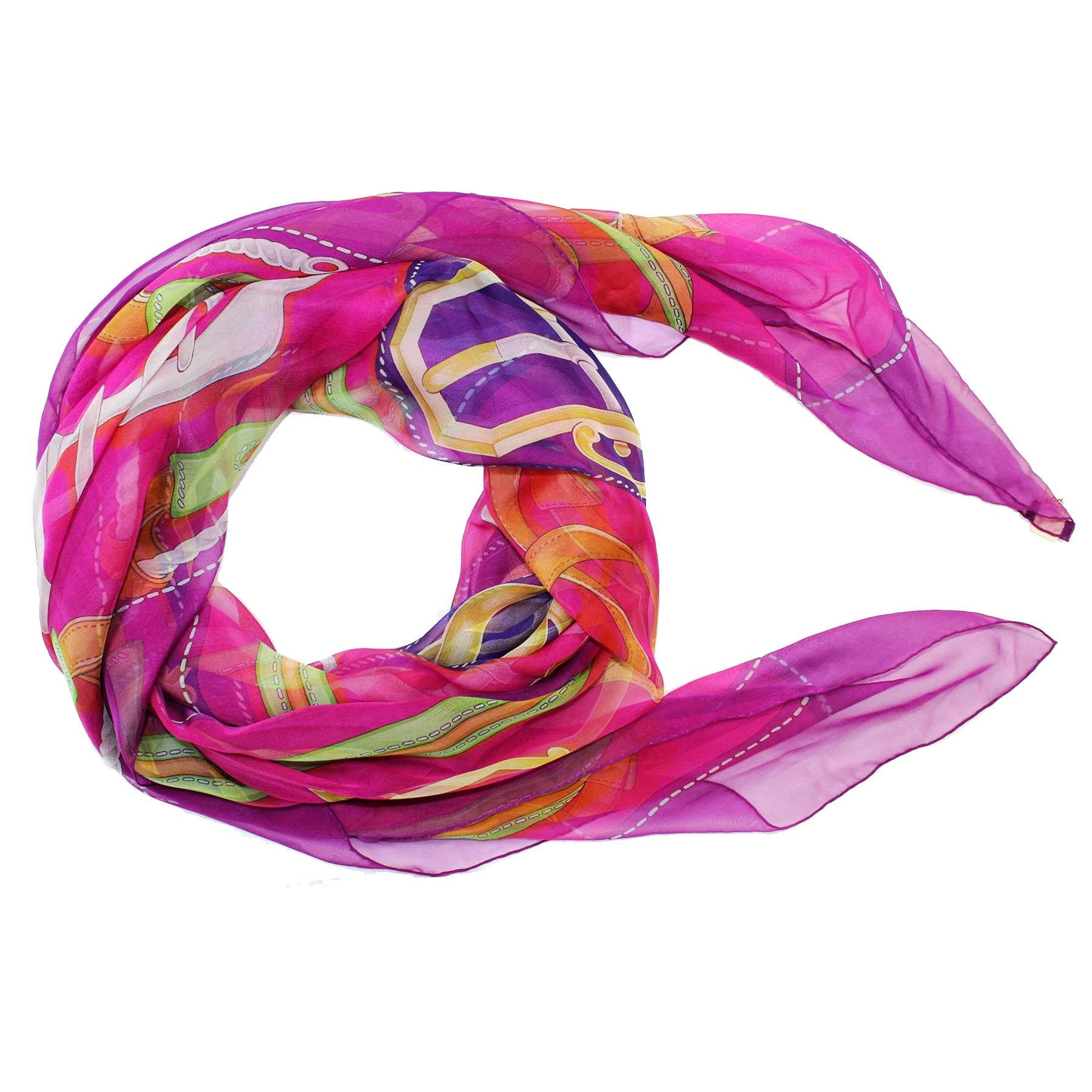 Hermes Scarf Bouclerie D Attelage Purple Pink Chiffon Silk Shawl
