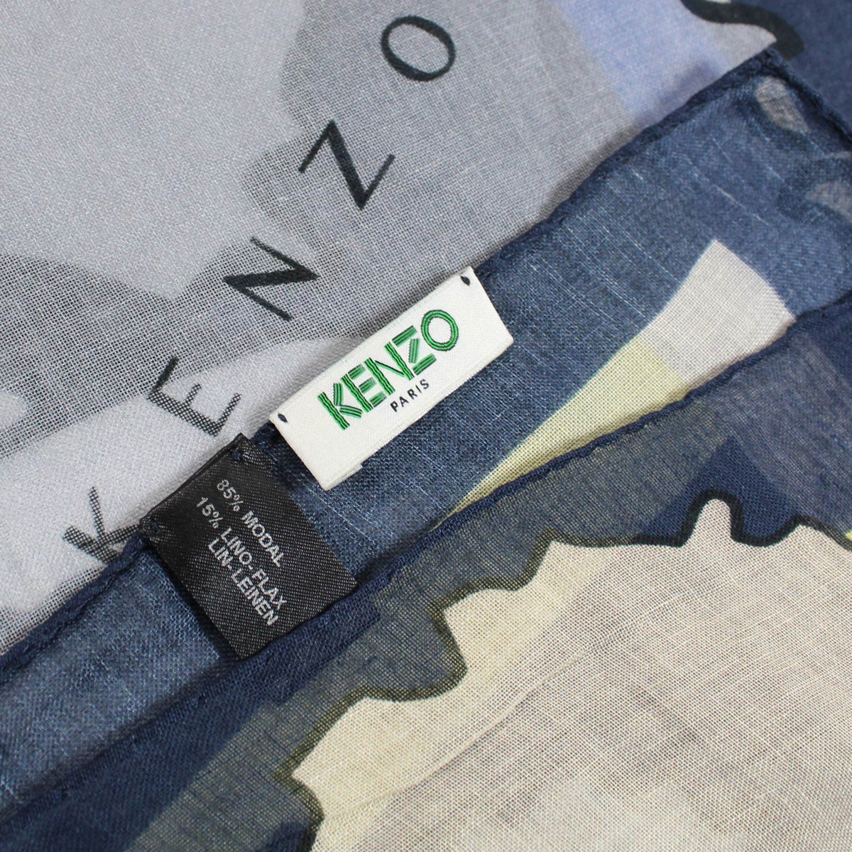 Kenzo Scarf Navy Blue Logo Linen