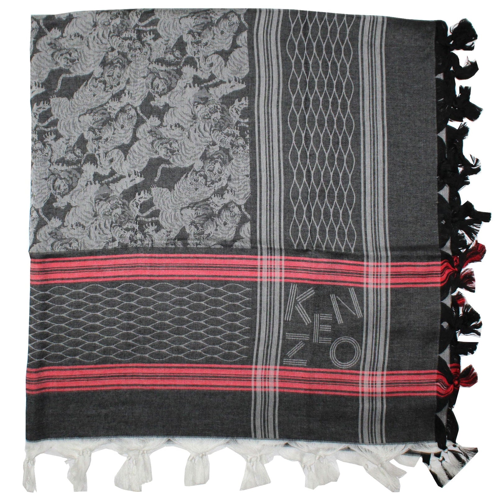 Kenzo Scarf Black Tiger Design - Extra Large Viscose Cotton Wrap