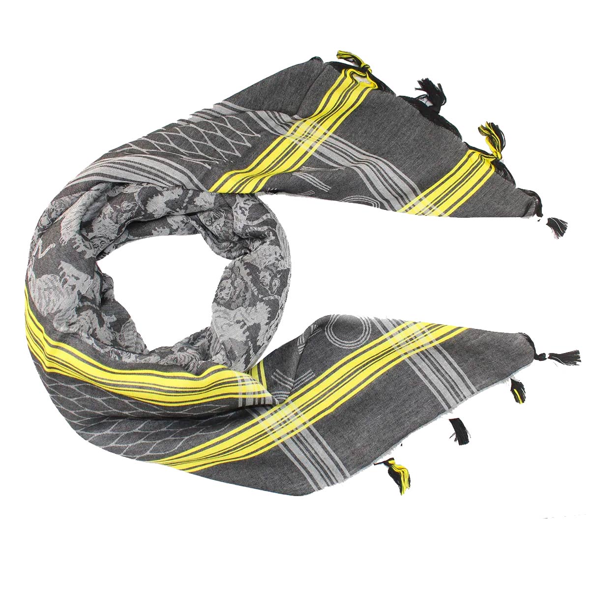 Kenzo Scarf Black Gray Yellow Tiger Design 