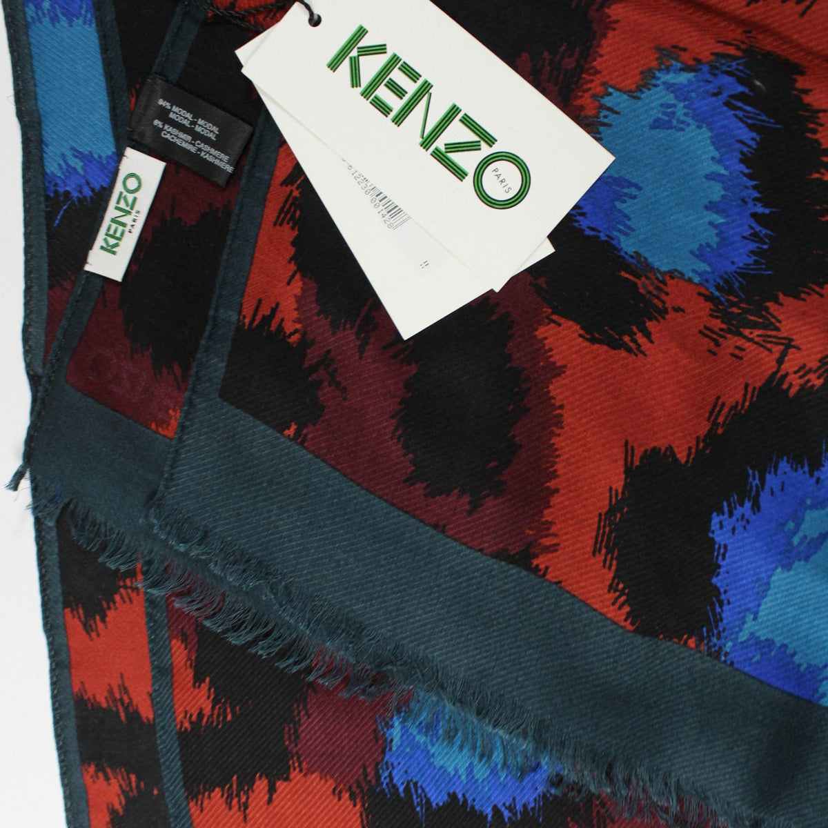 Kenzo Scarf Maroon Blue Design - Silk Blend Shawl