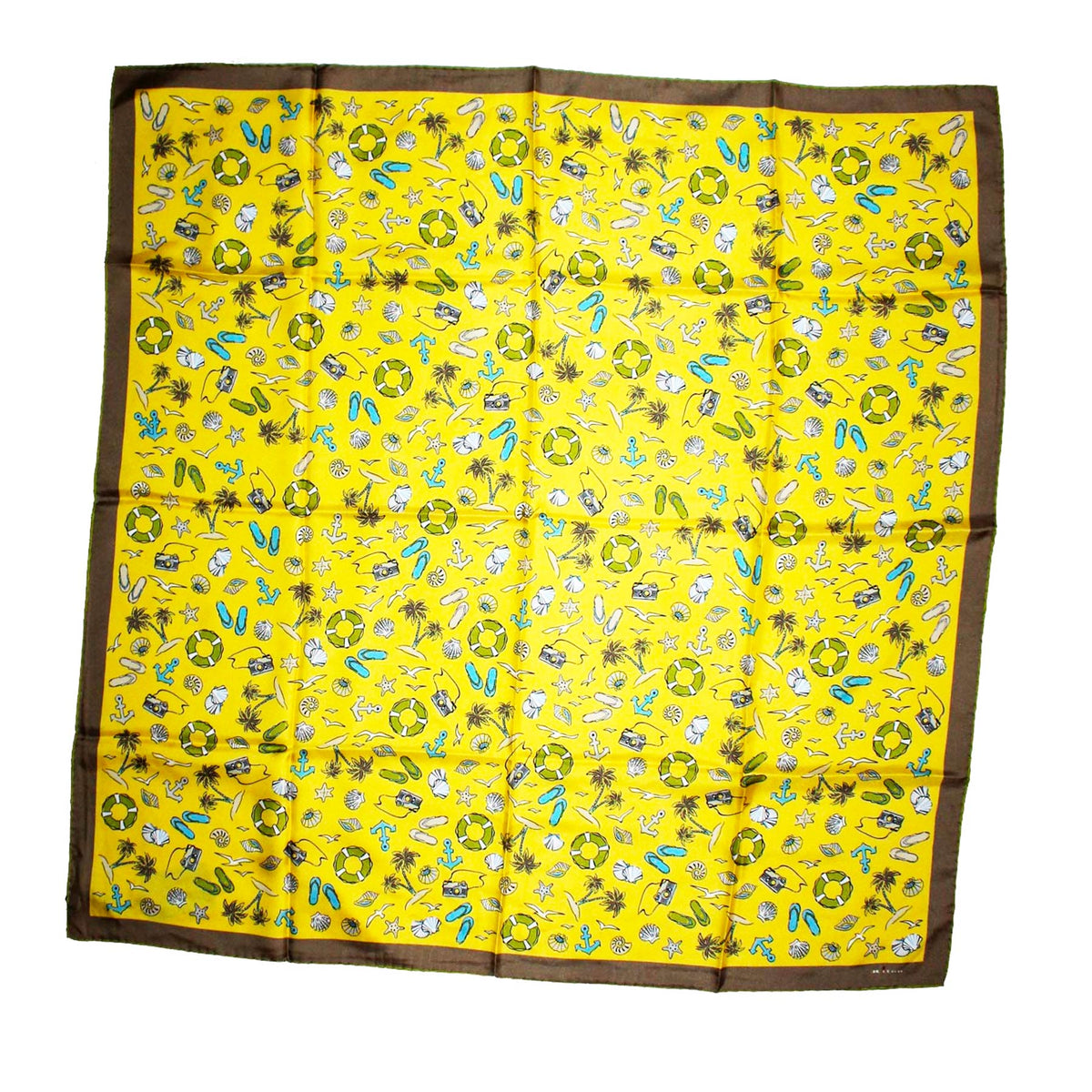 Kiton Scarf Yellow Beach Design - Twill Silk Foulard FINAL SALE