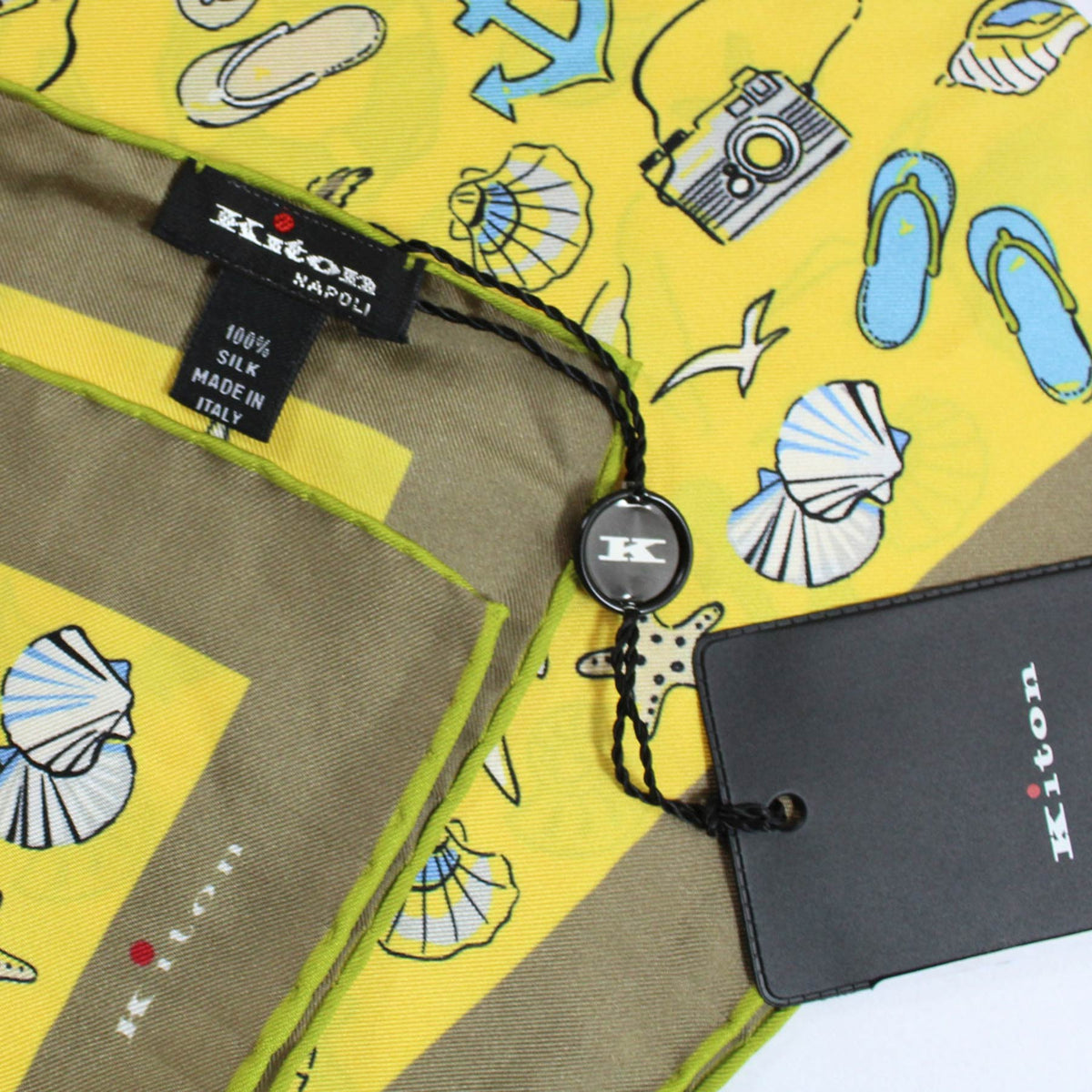 Kiton Scarf Yellow Beach Design - Twill Silk Foulard FINAL SALE