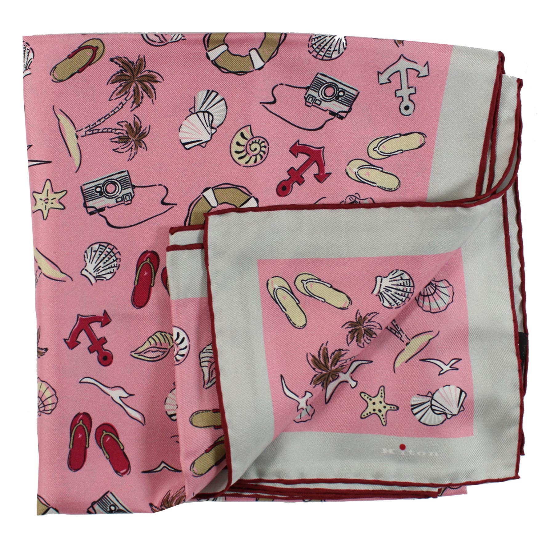 Kiton Silk Scarf Pink Beach Design 