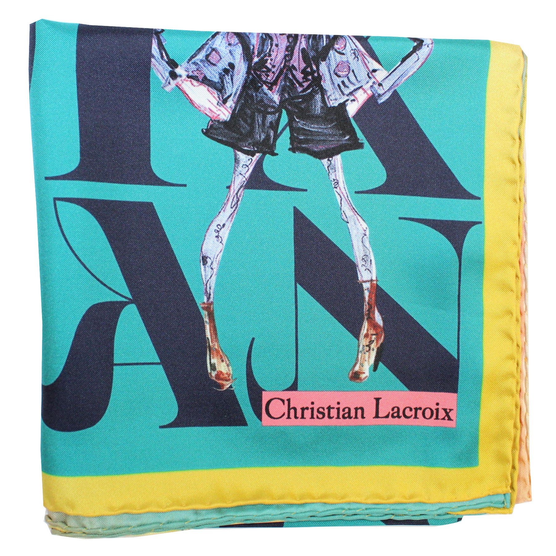 Christian Lacroix Scarf Green Mustard Logo - Large Twill Silk 36" Square Scarf